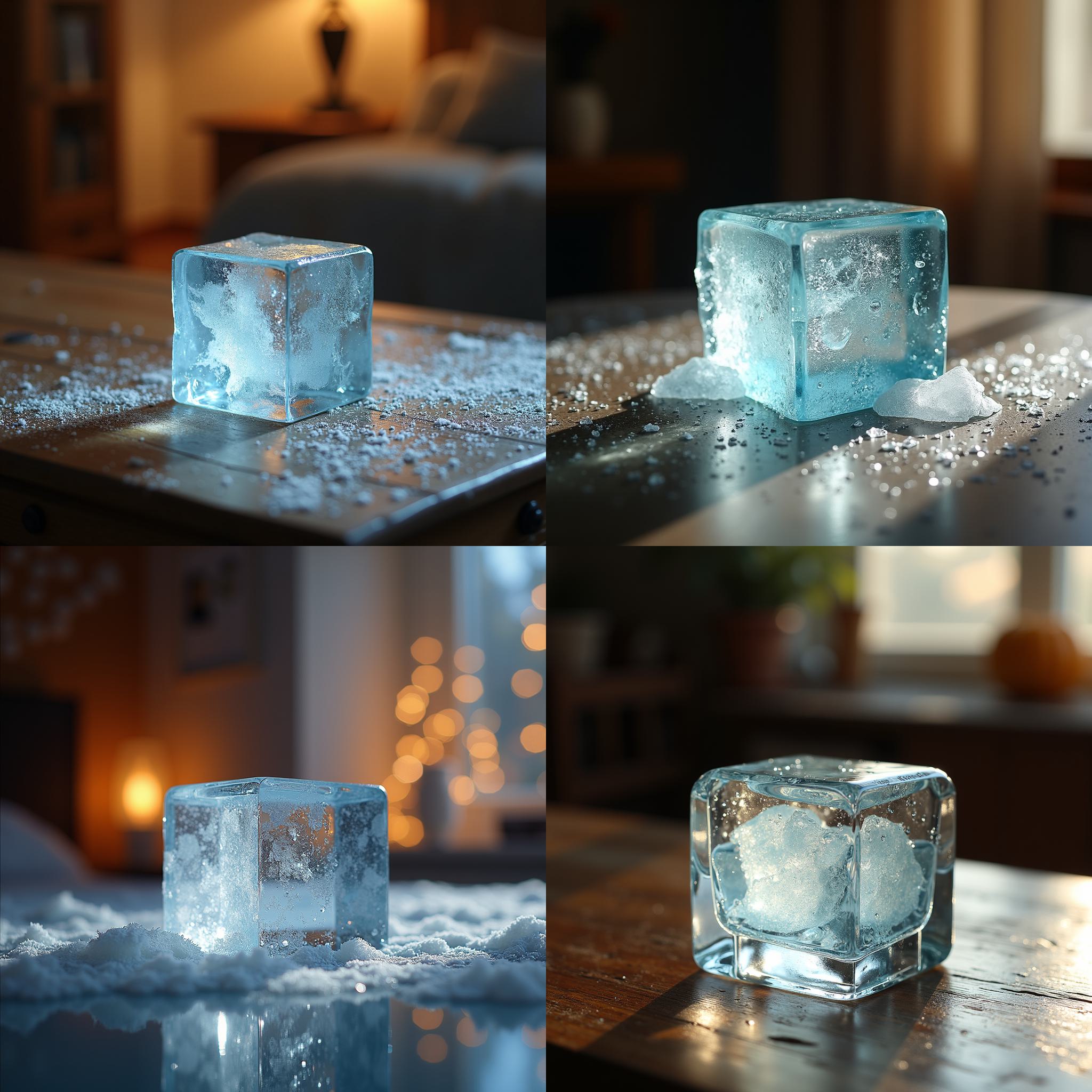 An ice cube in a warm room