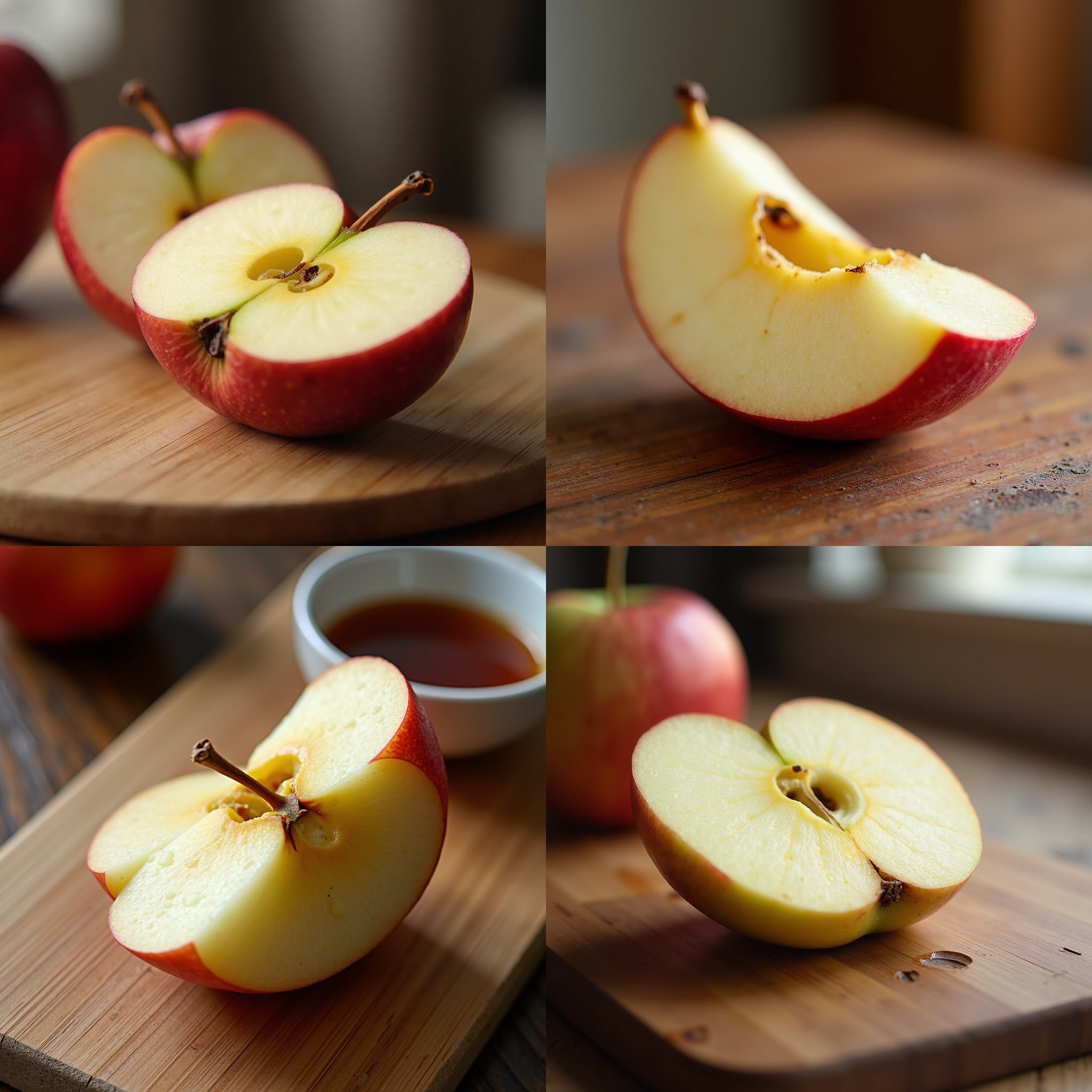 An apple slice that's been sitting out on the table for a few hours