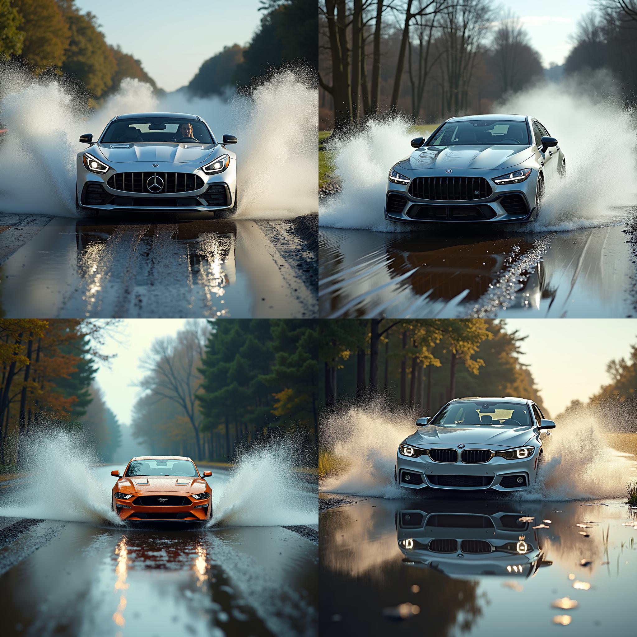 A car speeding through a puddle