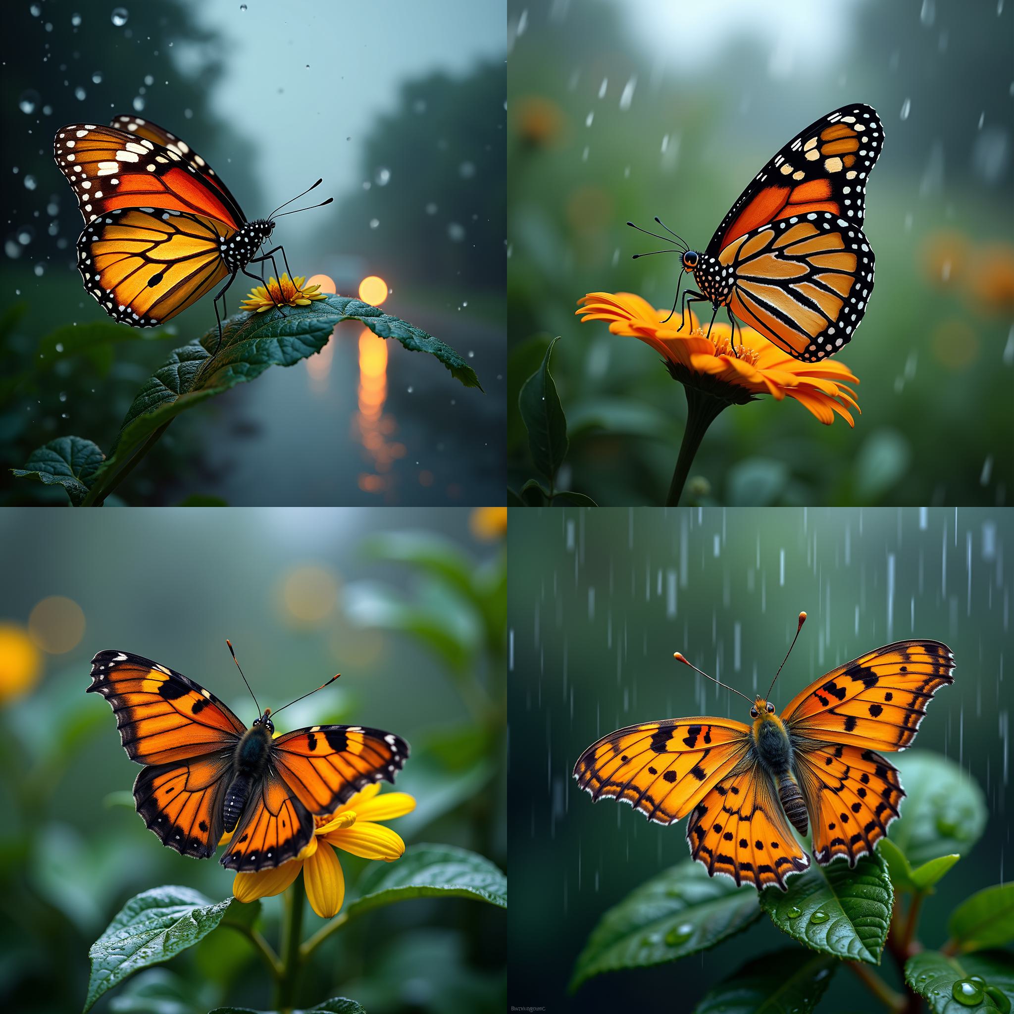 A butterfly on a rainy day