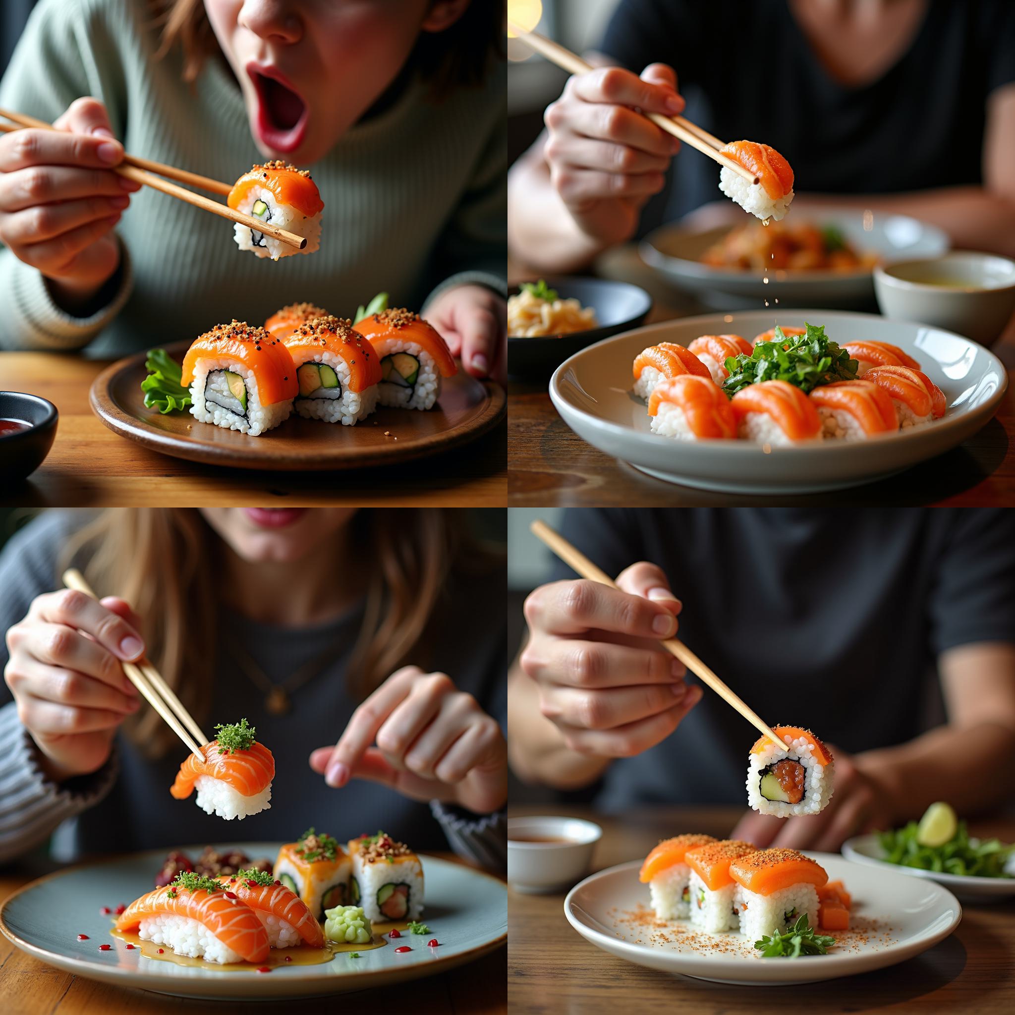 A person eating sushi