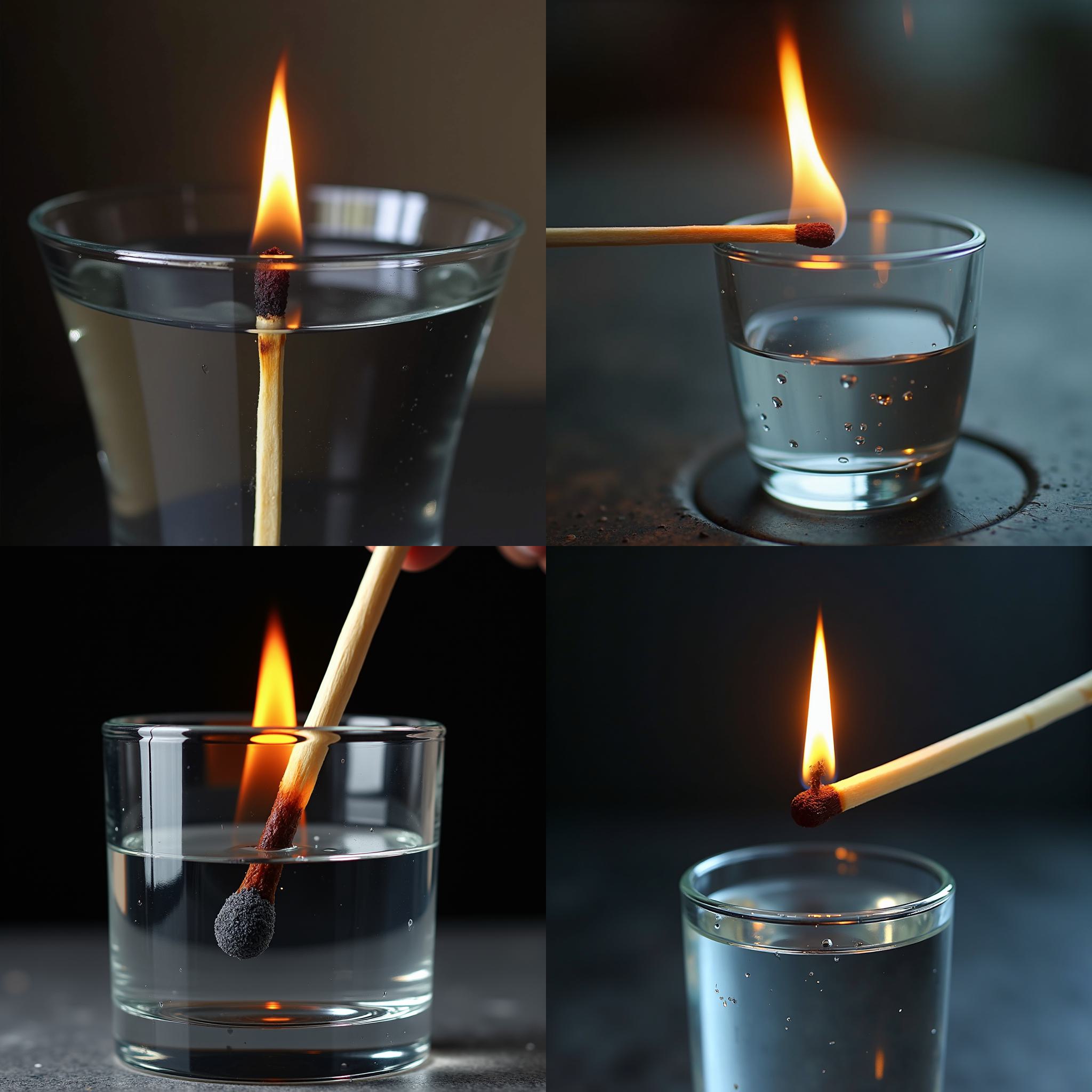 A burning matchstick dipped into water