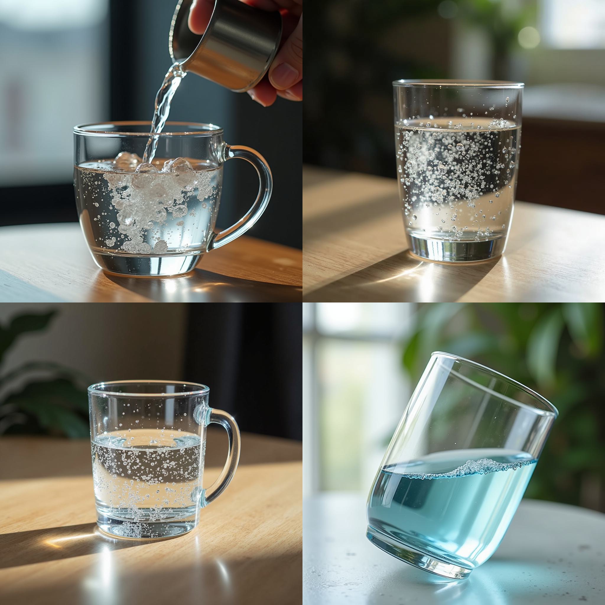 A full cup of water tipped over on a table