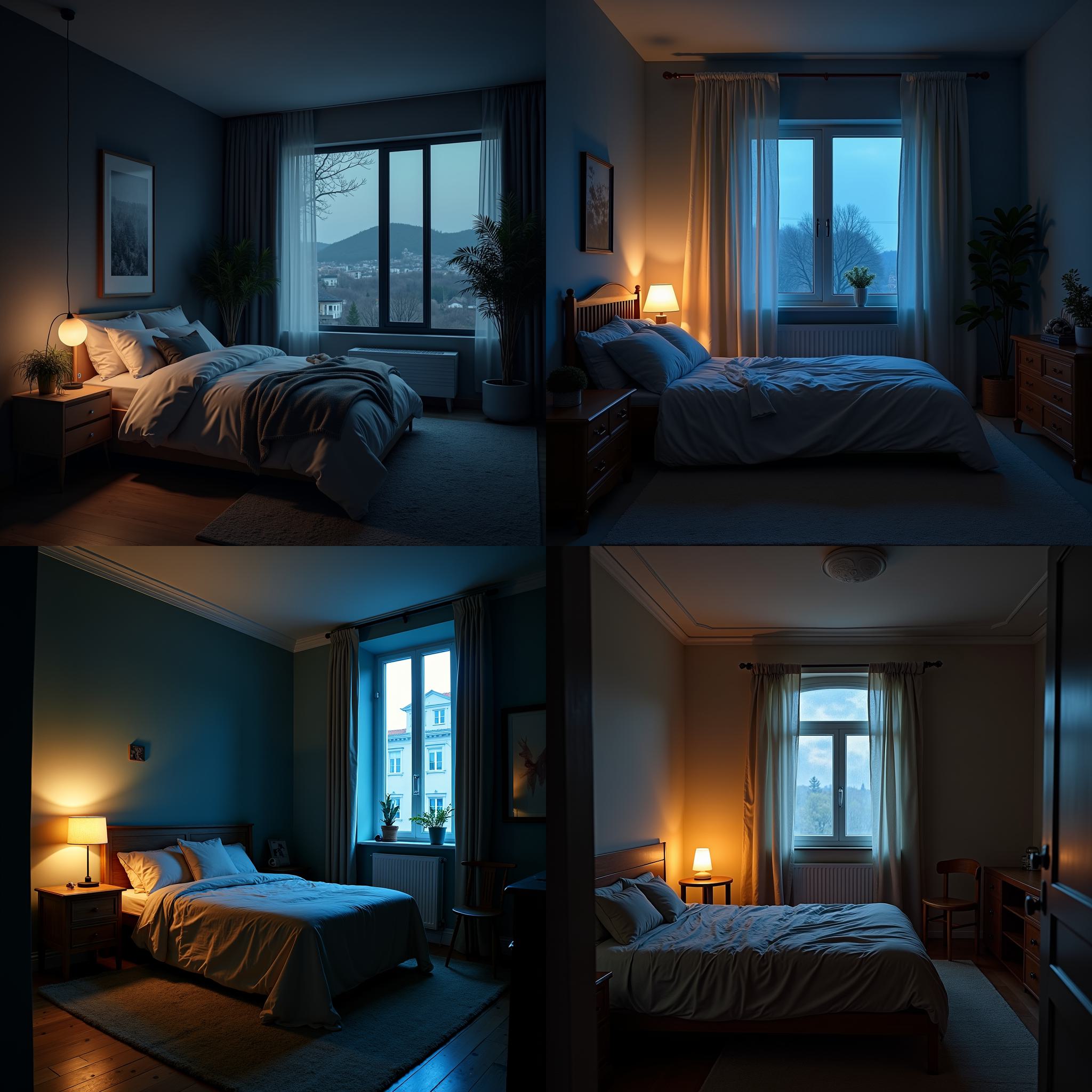 A bedroom at night with no electricity