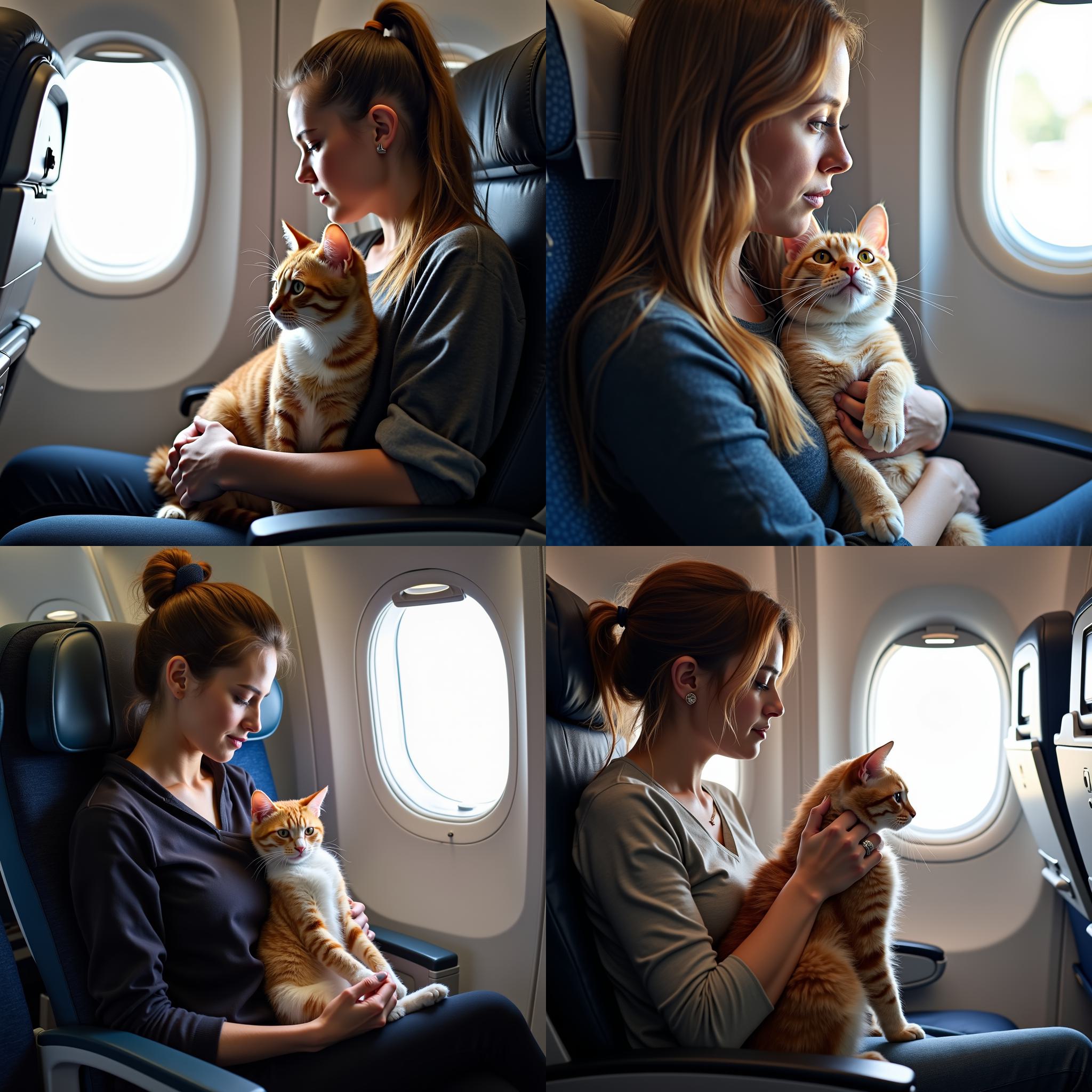 A passenger with her cat on the plane