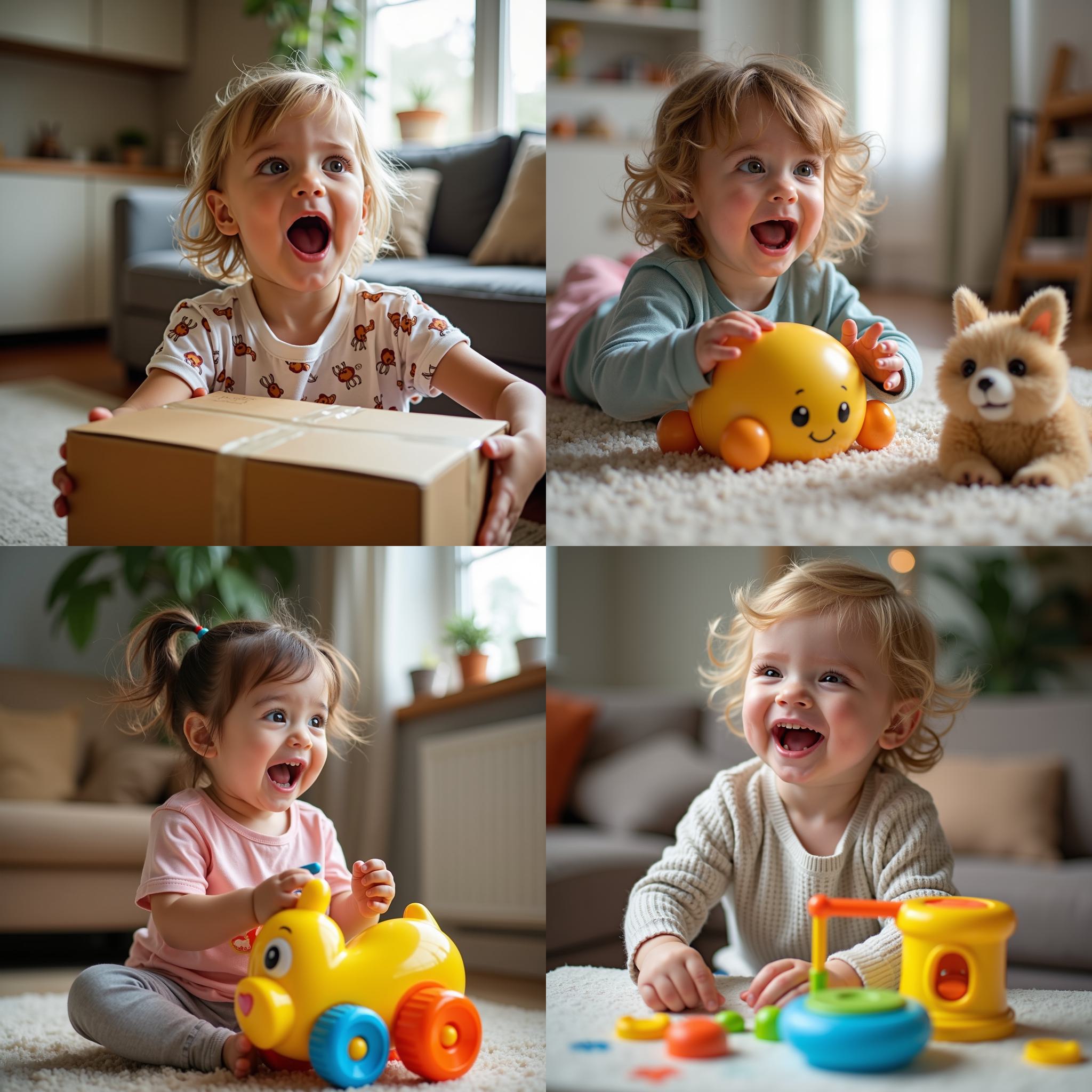 A child's reaction to getting a new toy