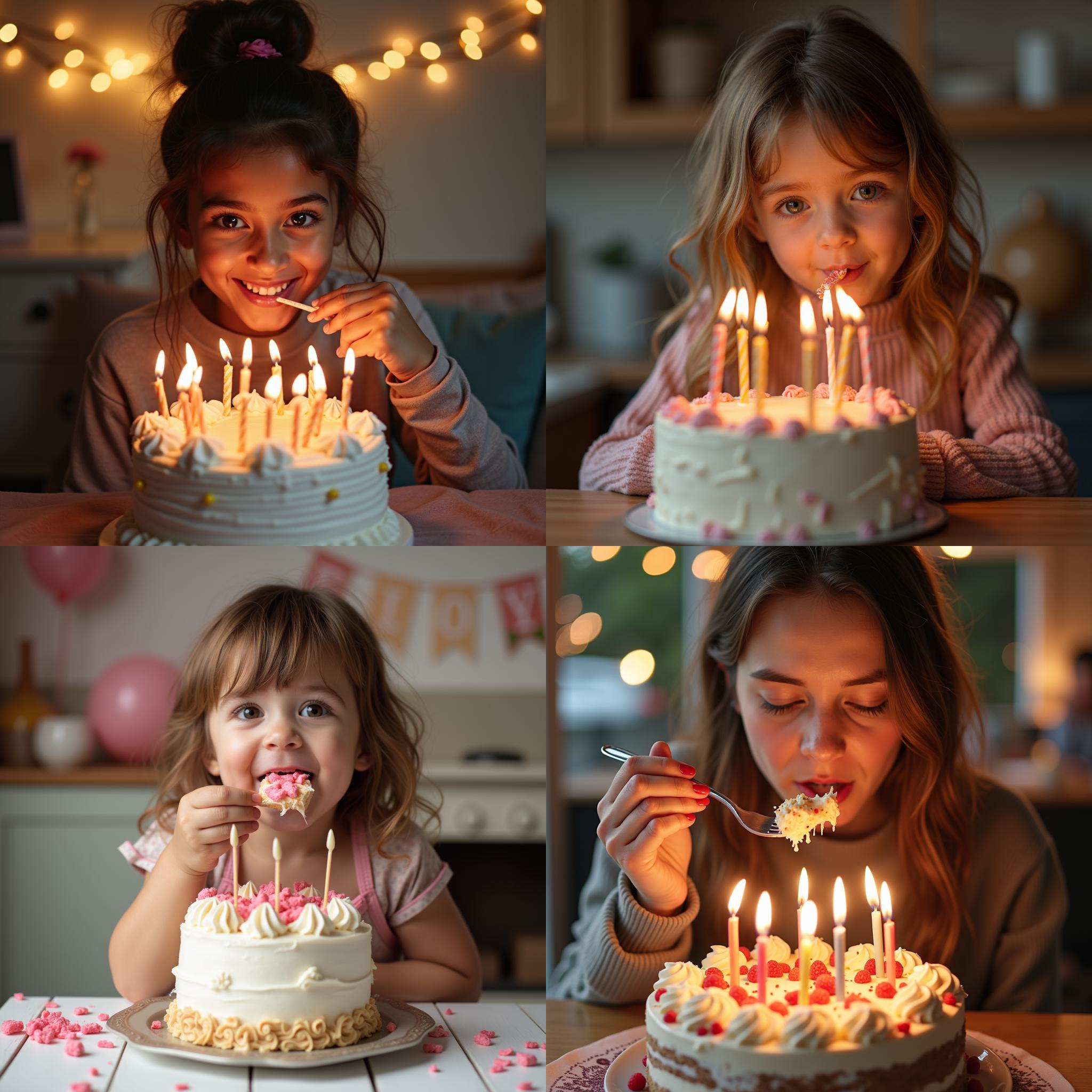 A person eating a cake on her birthday