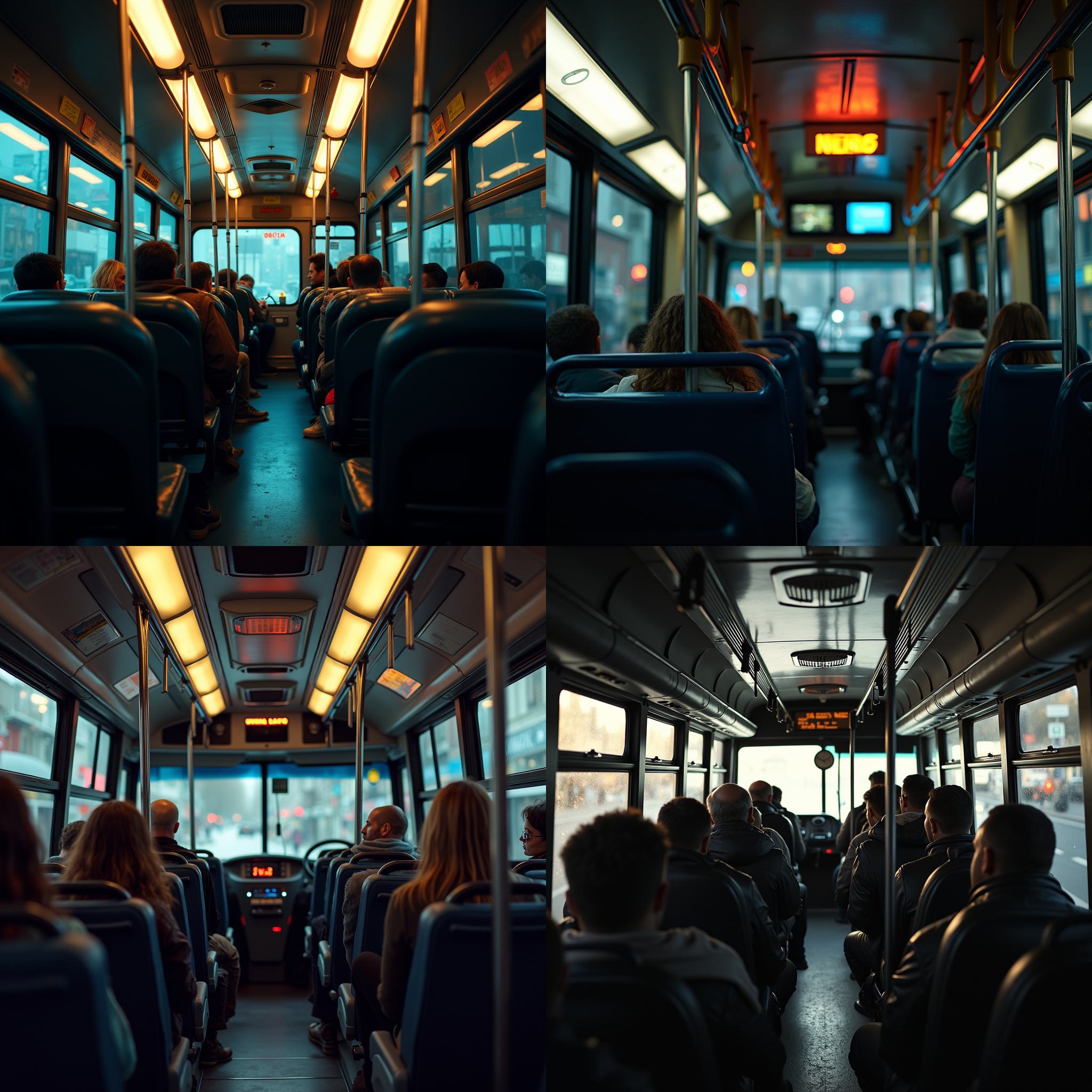 The inside of a bus at 1am