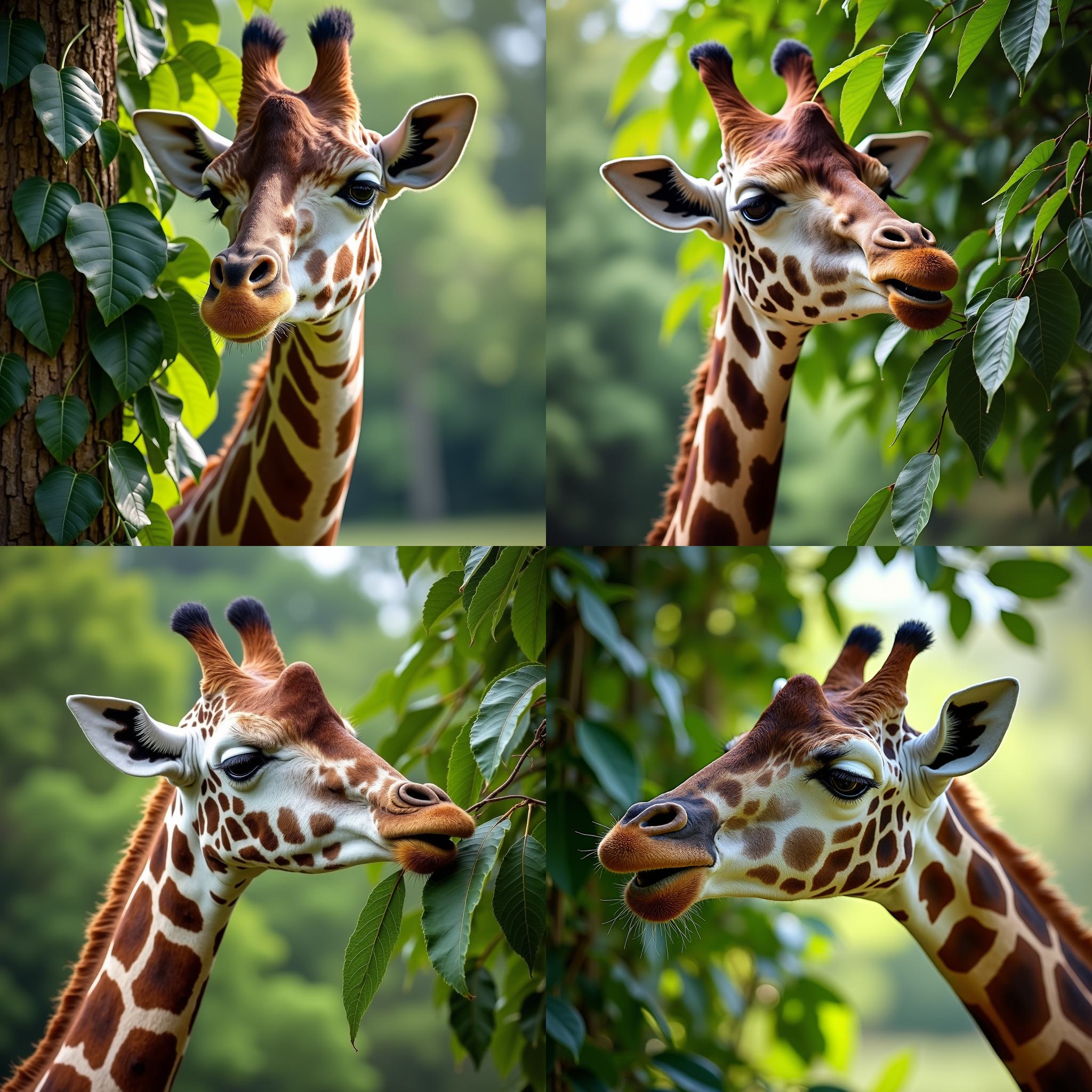 A giraffe eating tree leaves