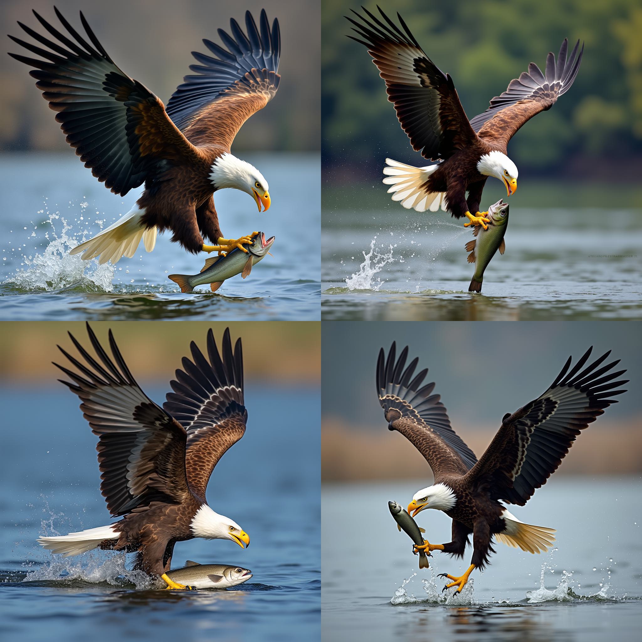 An eagle catching a fish