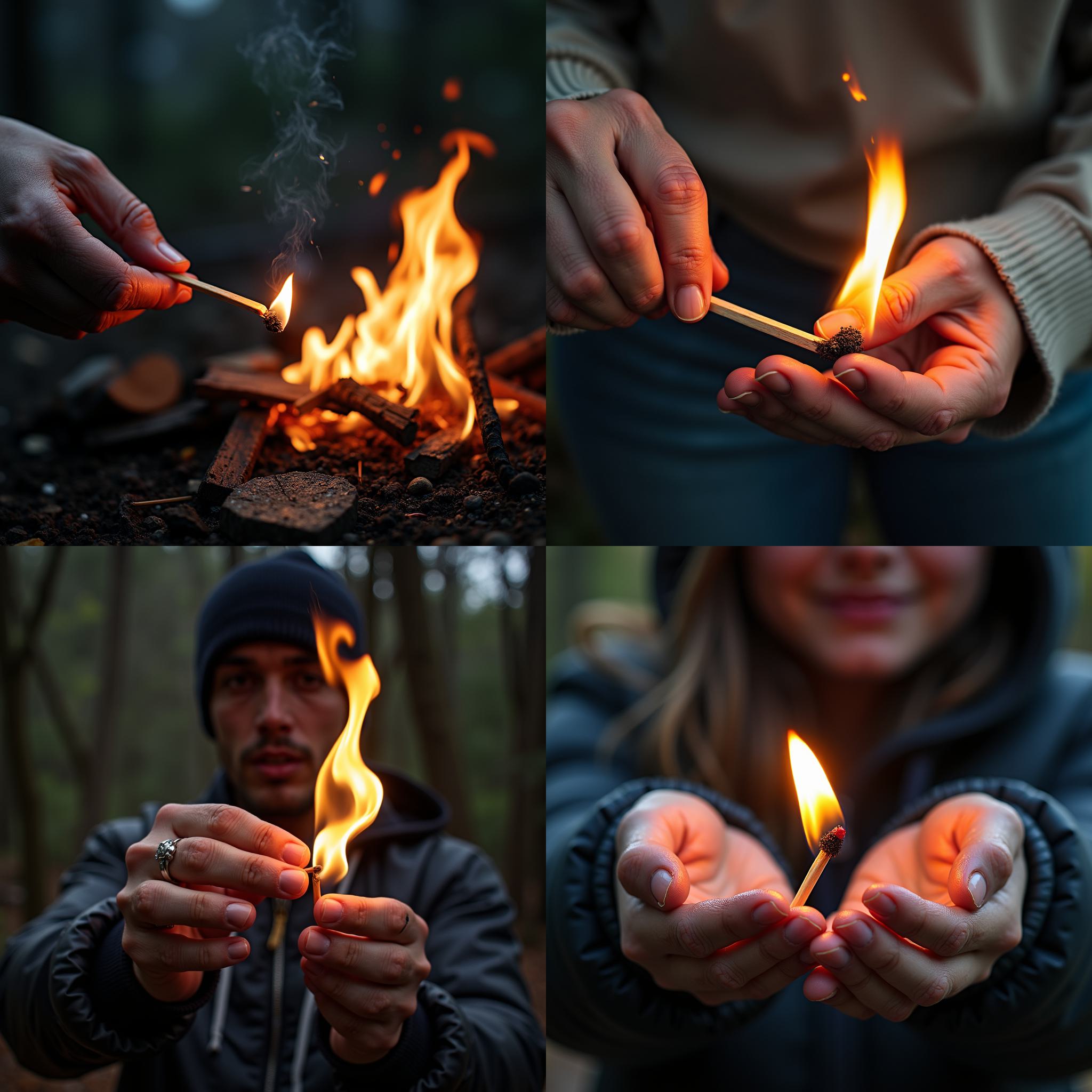 A person igniting a wet match