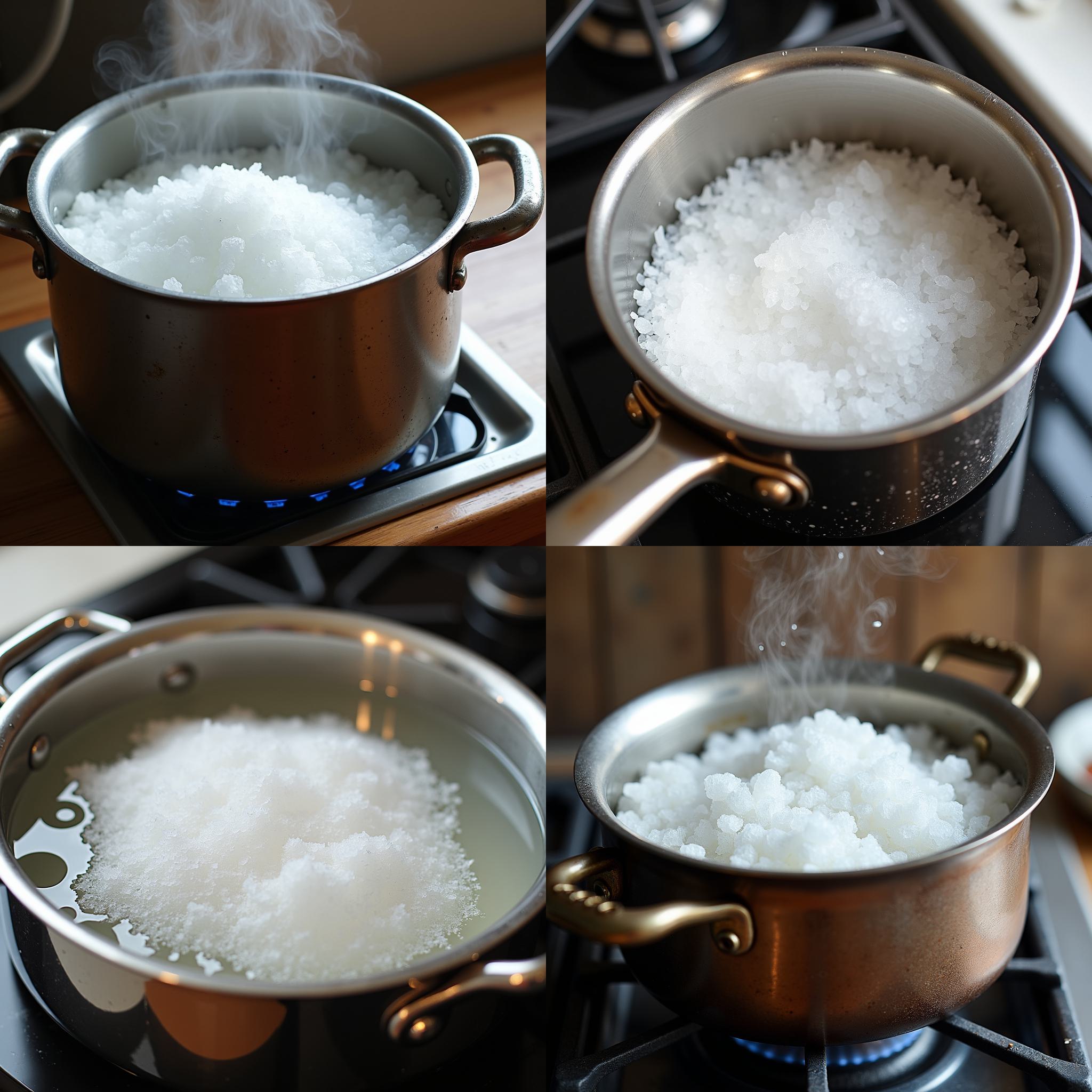 A pot of salted water heated to 100 degrees celsius