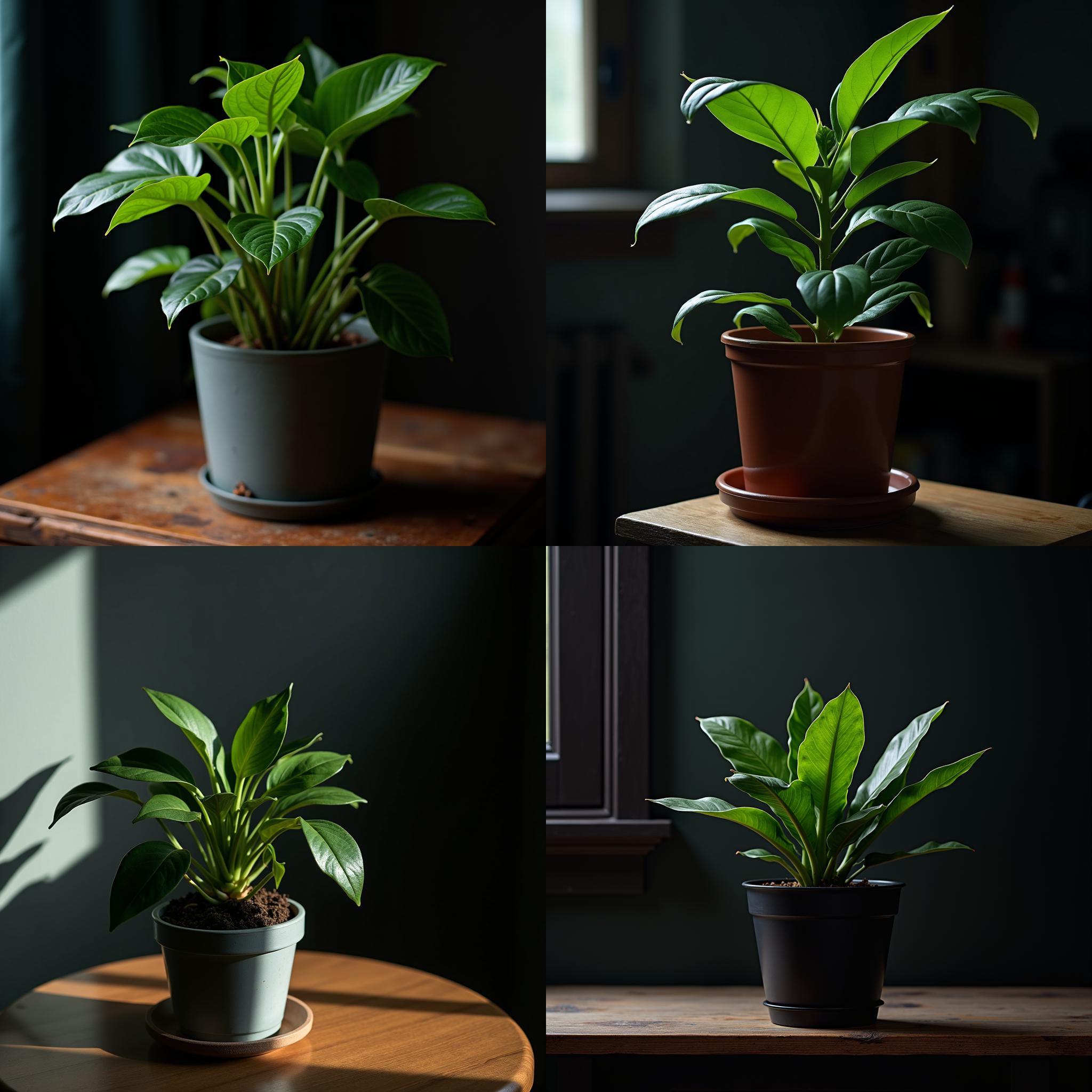 A potted plant kept in a dark room for a week