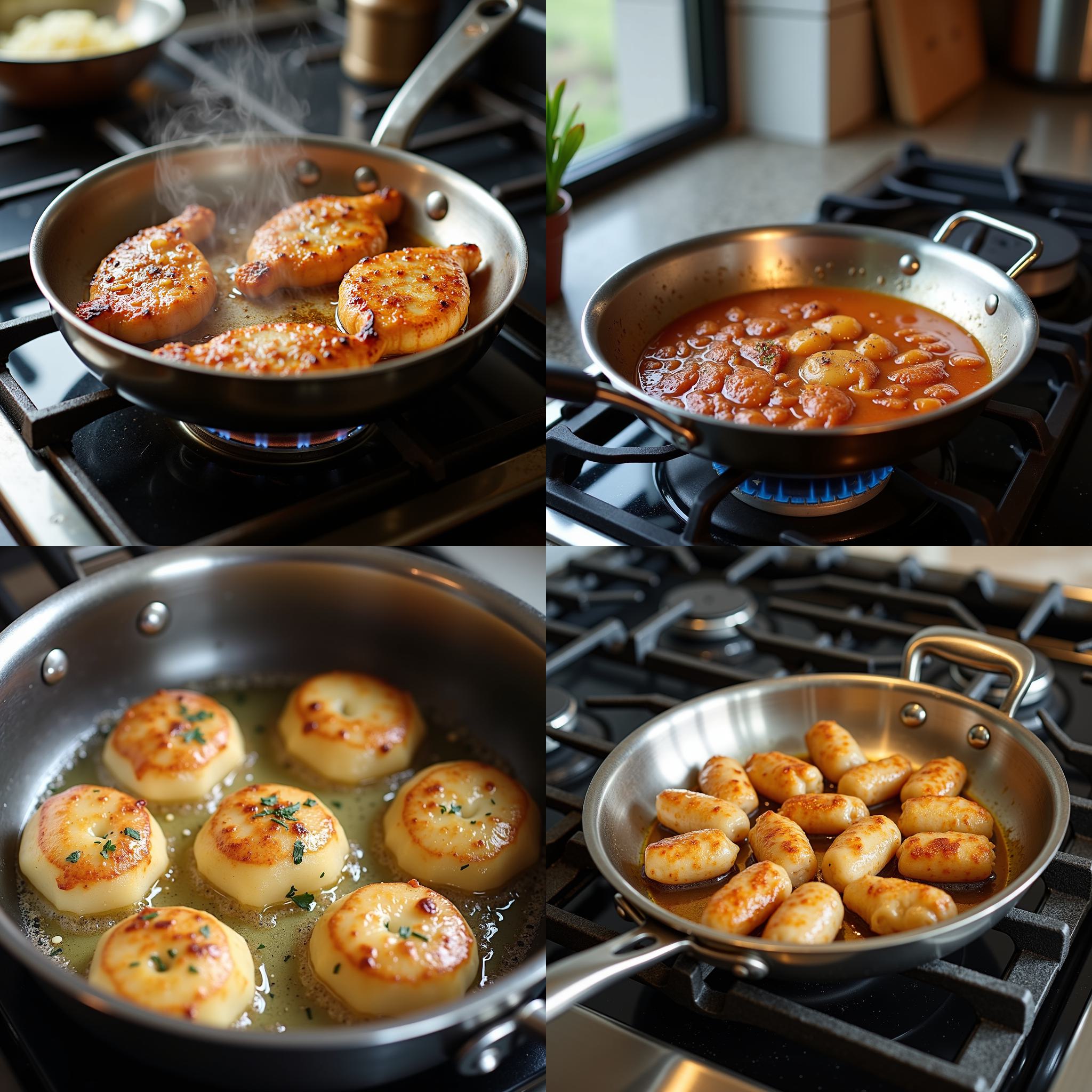 A stainless steel pan previously overheated