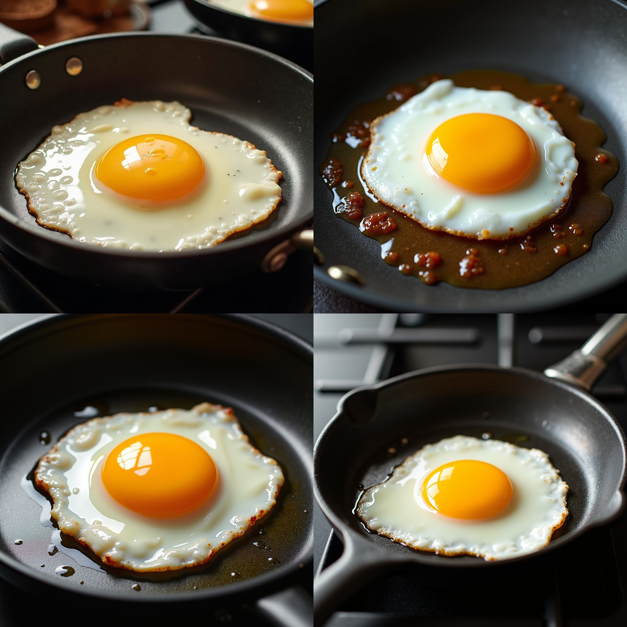 A cracked egg in a hot pan