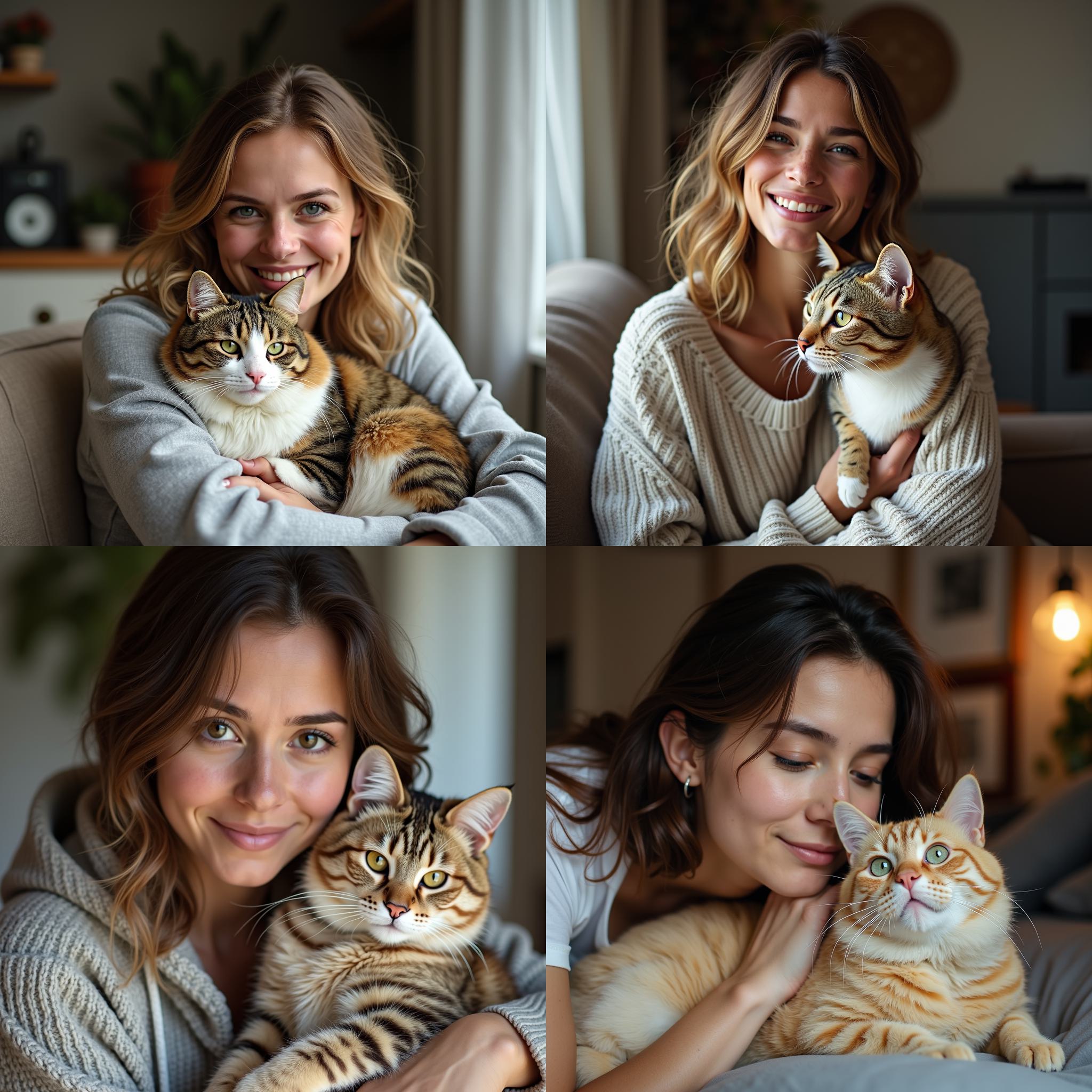 A woman with her cat at home