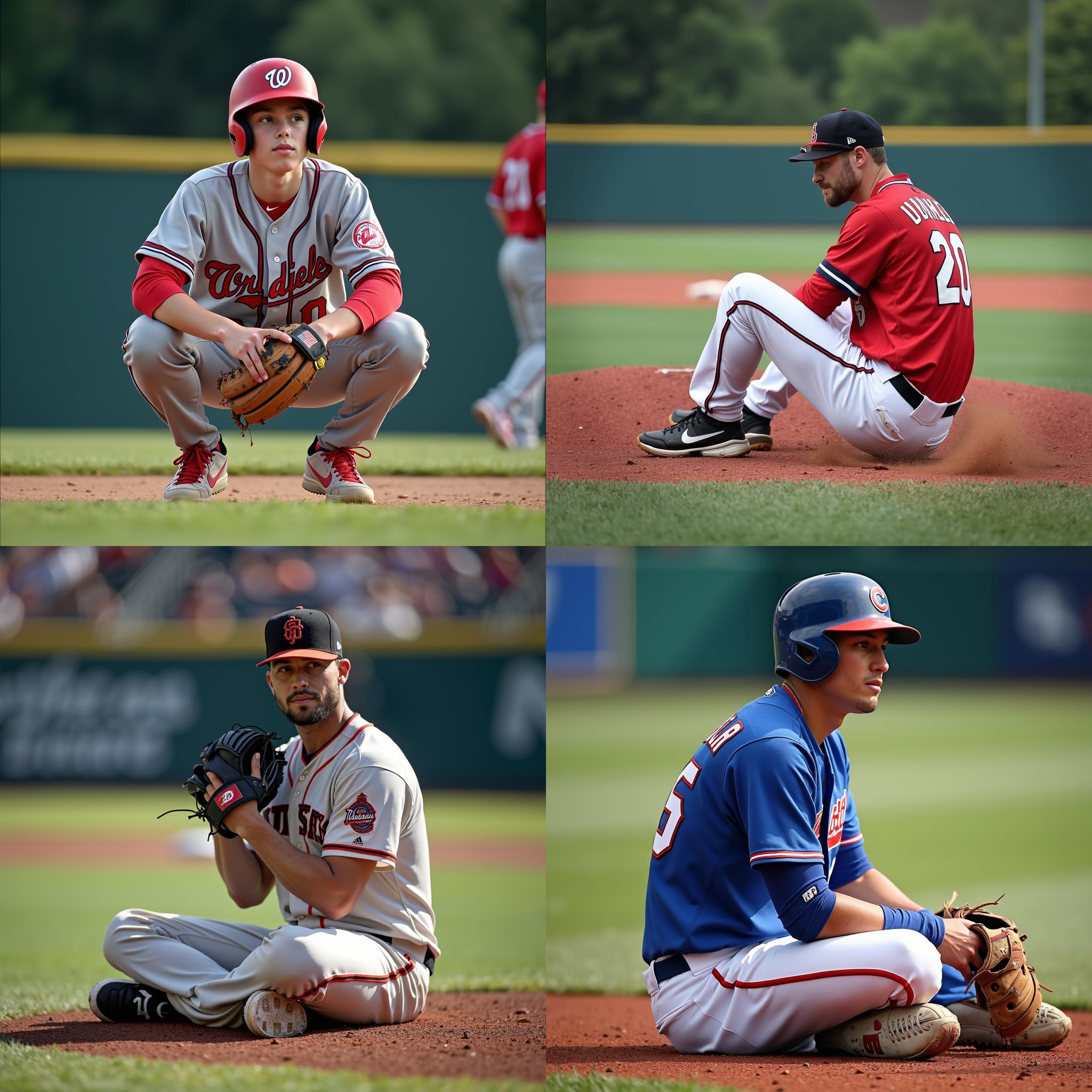 A baseball player taking a rest during the game