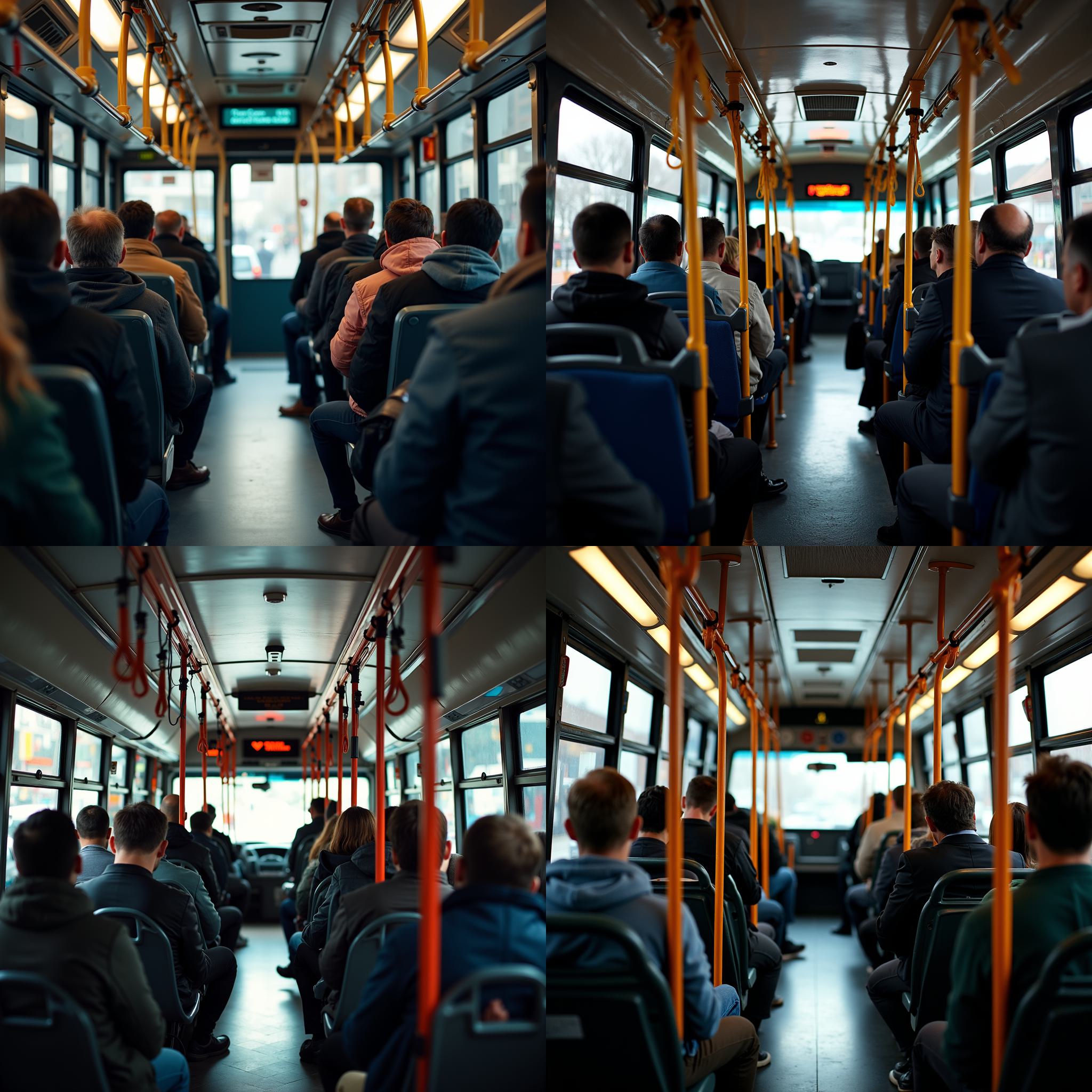 The inside of a bus during peak hours