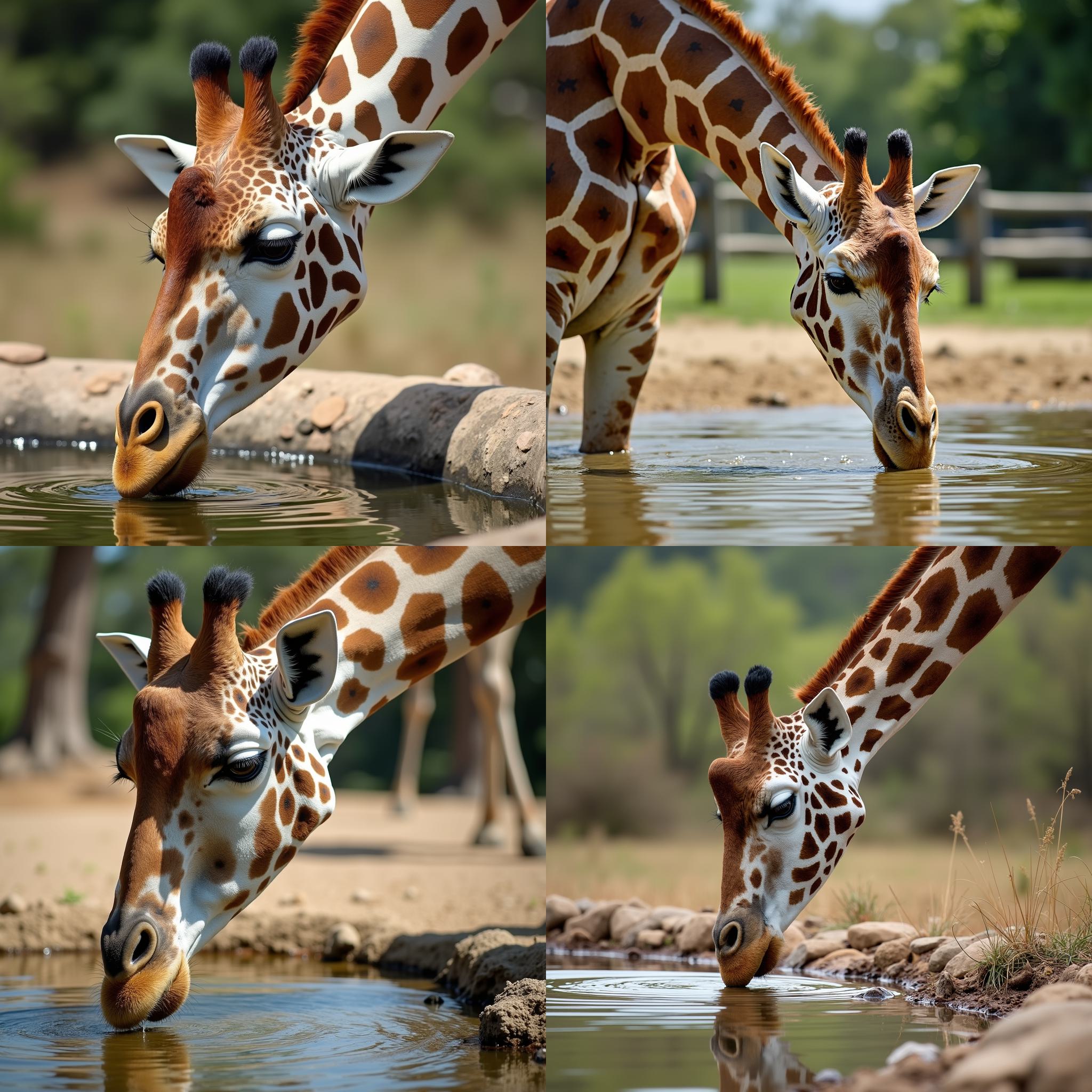 A giraffe drinking water