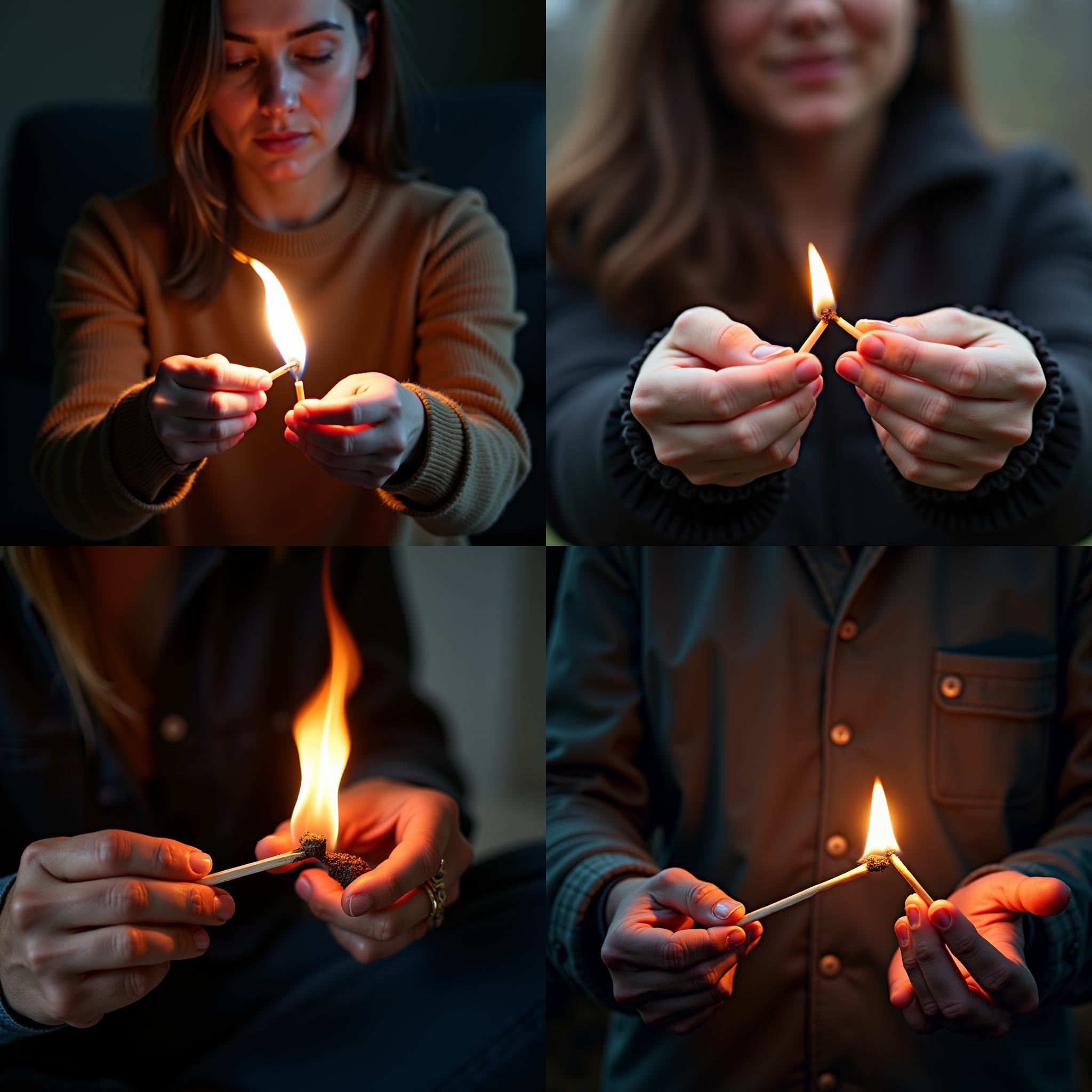 A person igniting a match