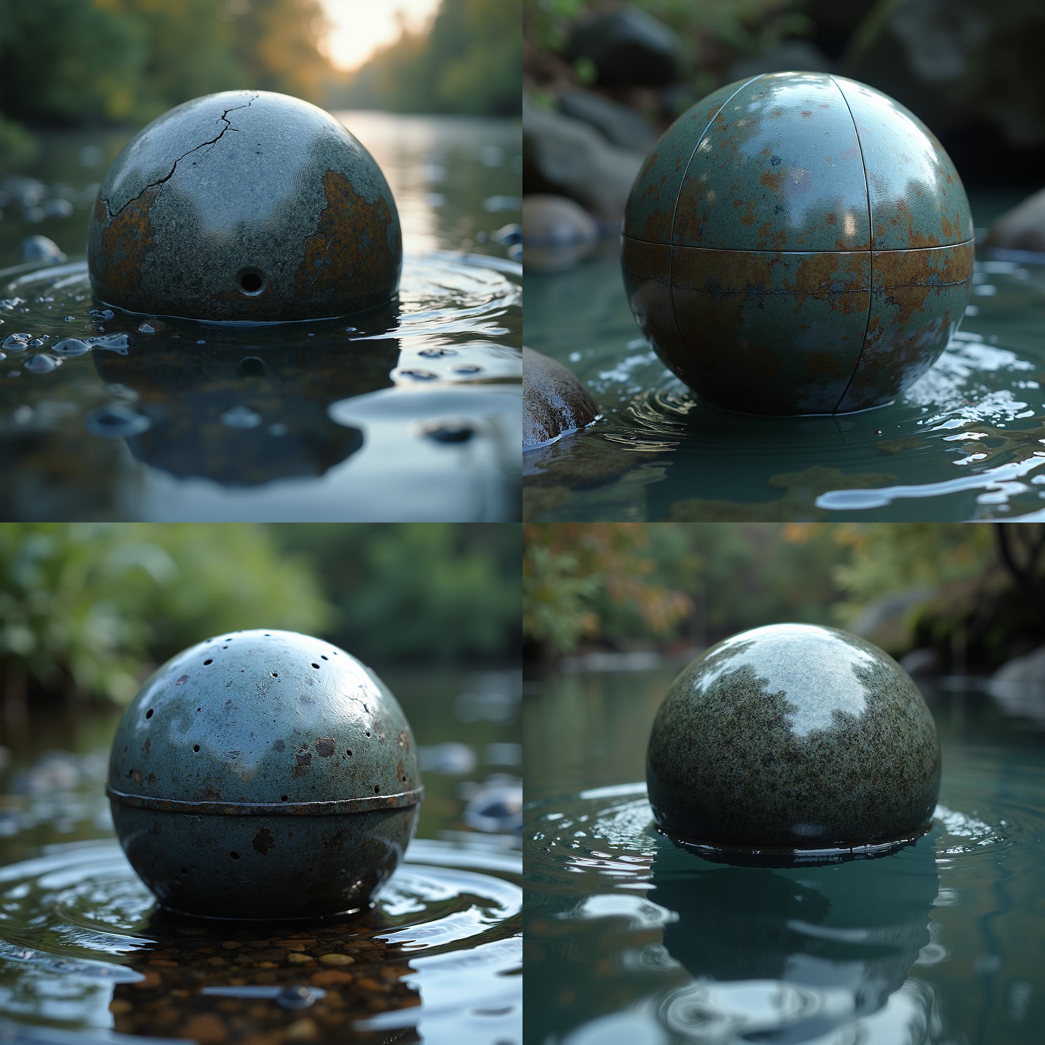 An iron ball in water