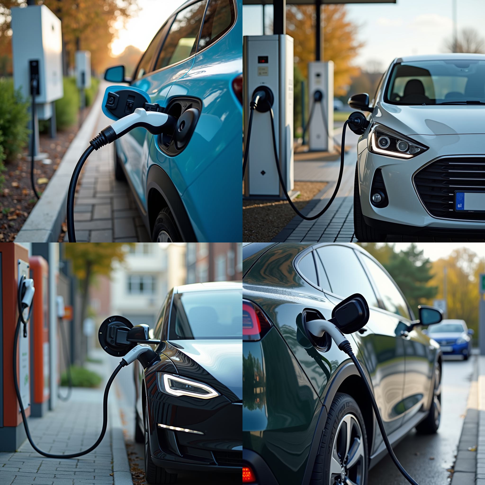 An electric car charging at a charging station