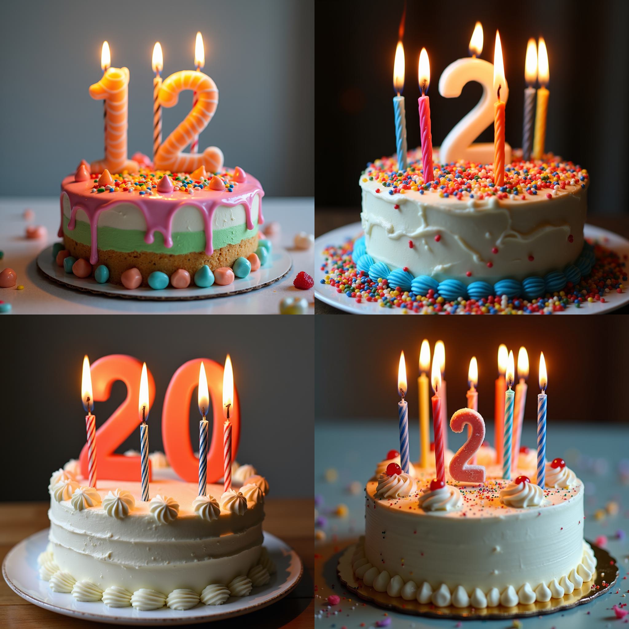 A two-year-old kid's birthday cake with taper candles