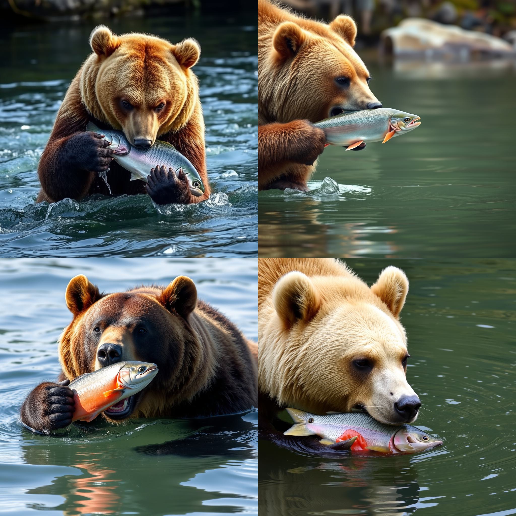 A bear eating salmon