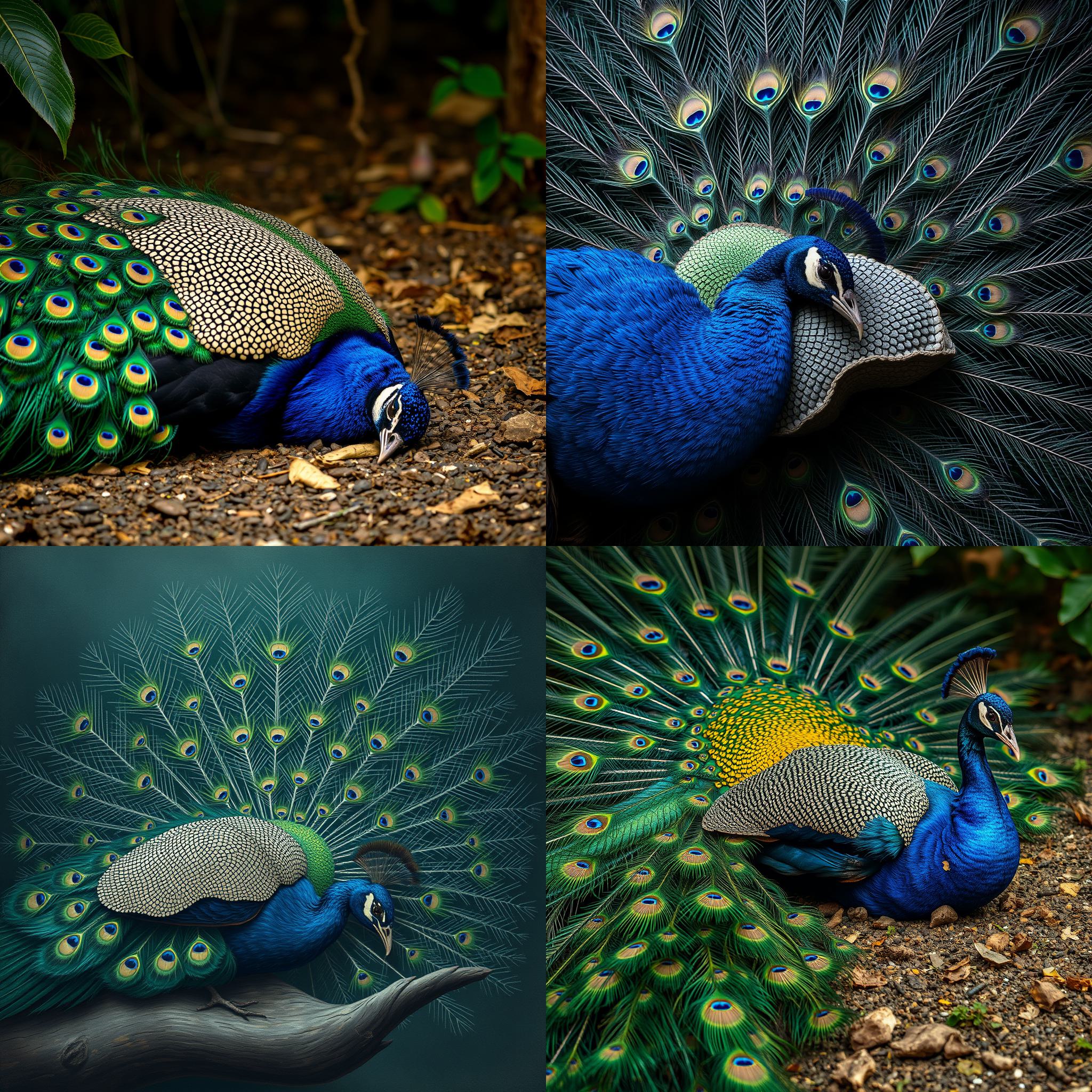 A peacock sleeping