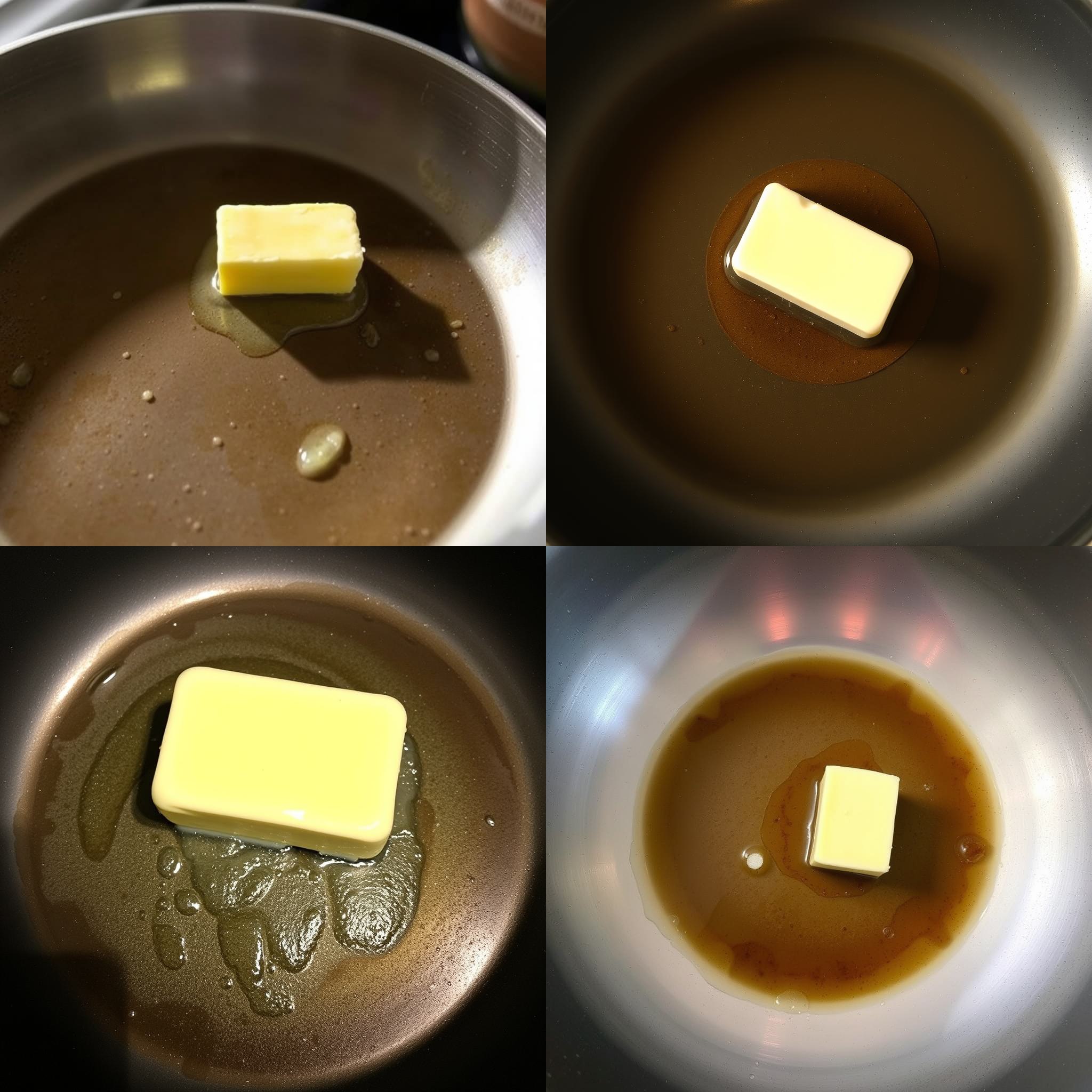 A piece of butter in a heated pan