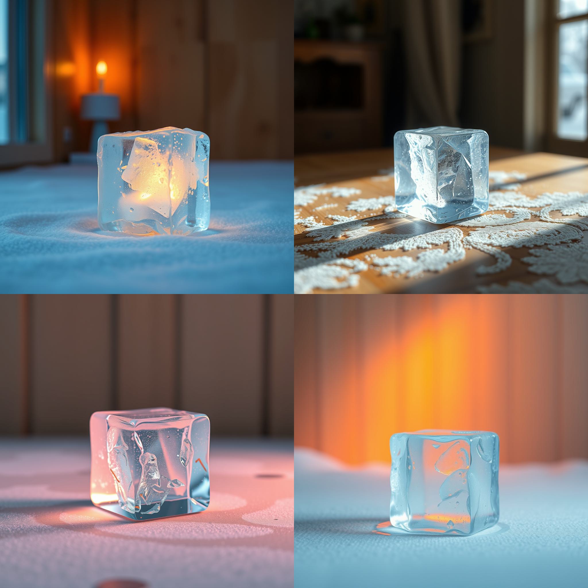 An ice cube in a warm room