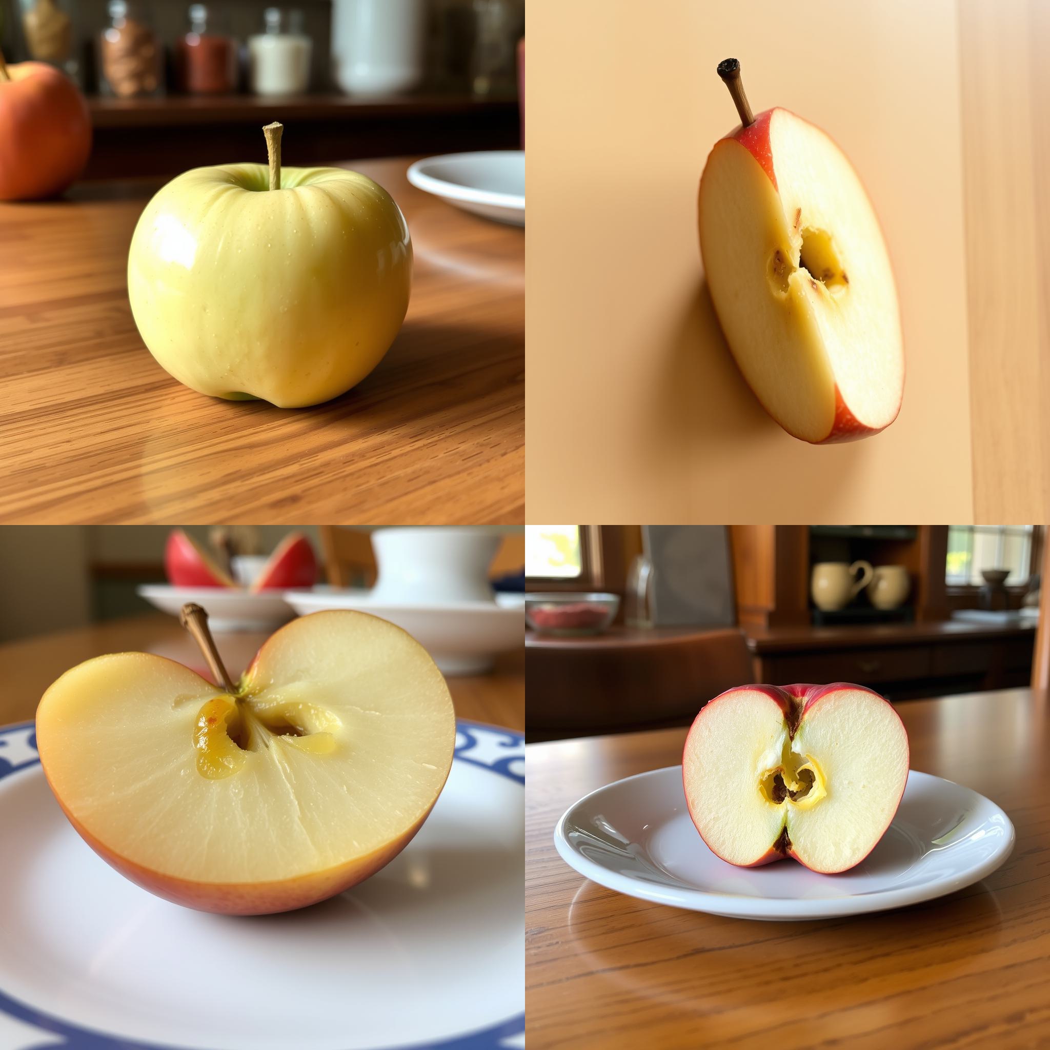 An apple slice that's been sitting out on the table for a few hours