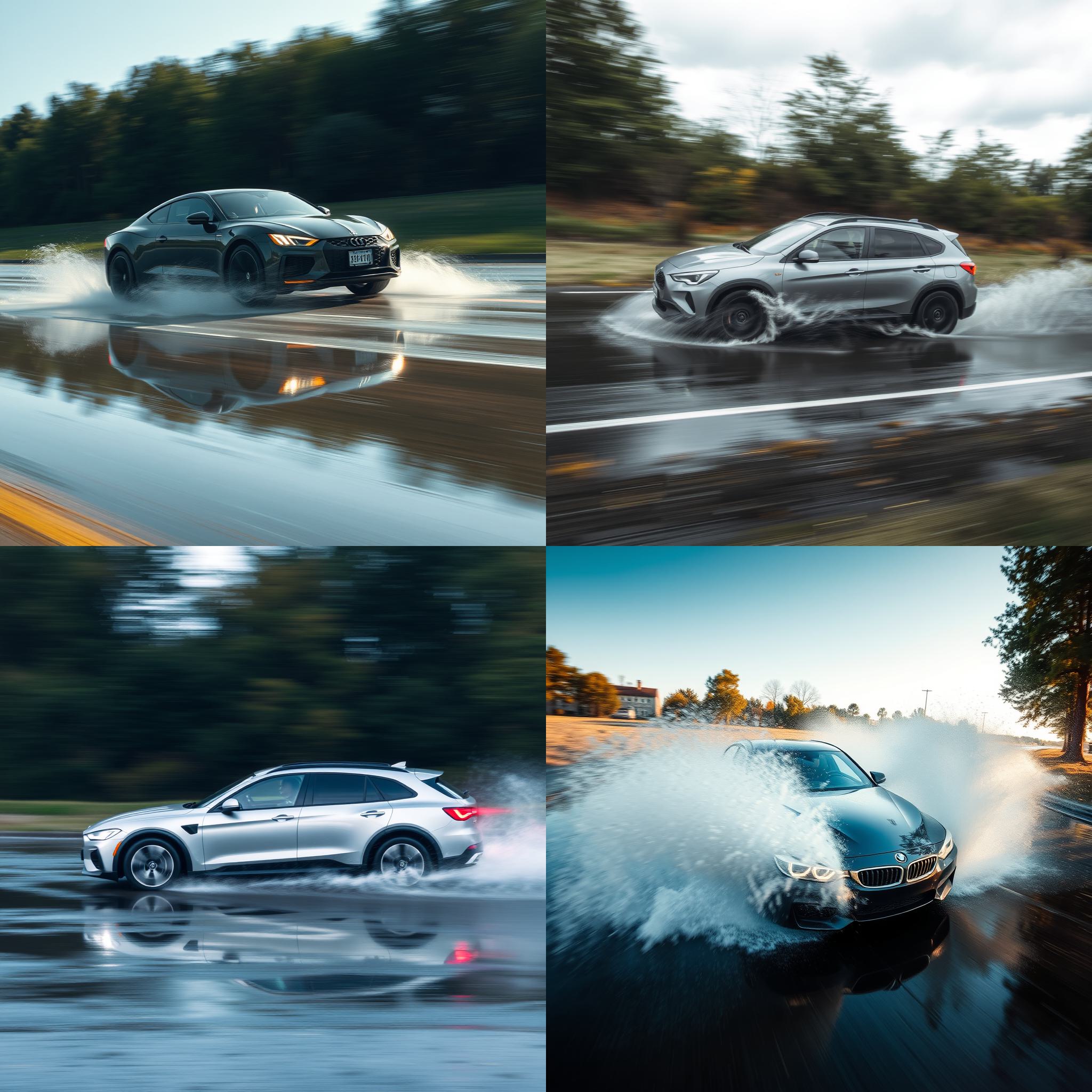 A car speeding through a puddle