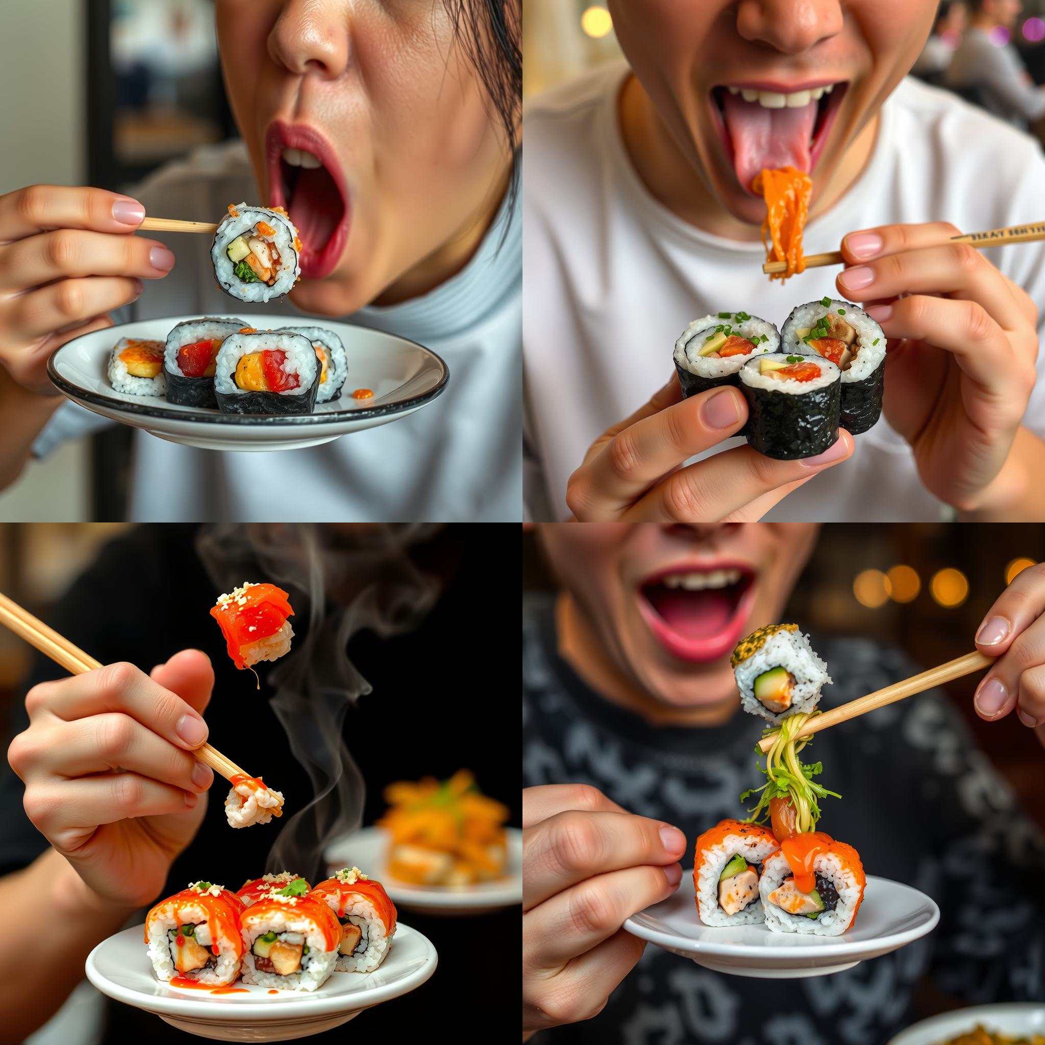 A person eating sushi