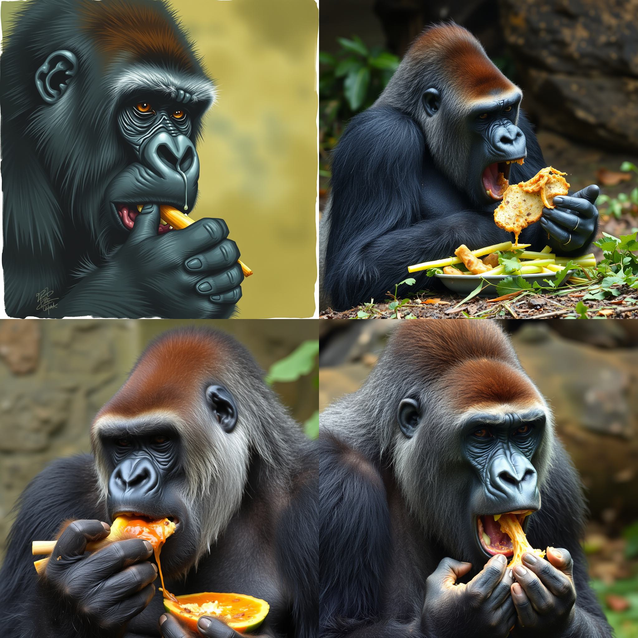 An eating gorilla