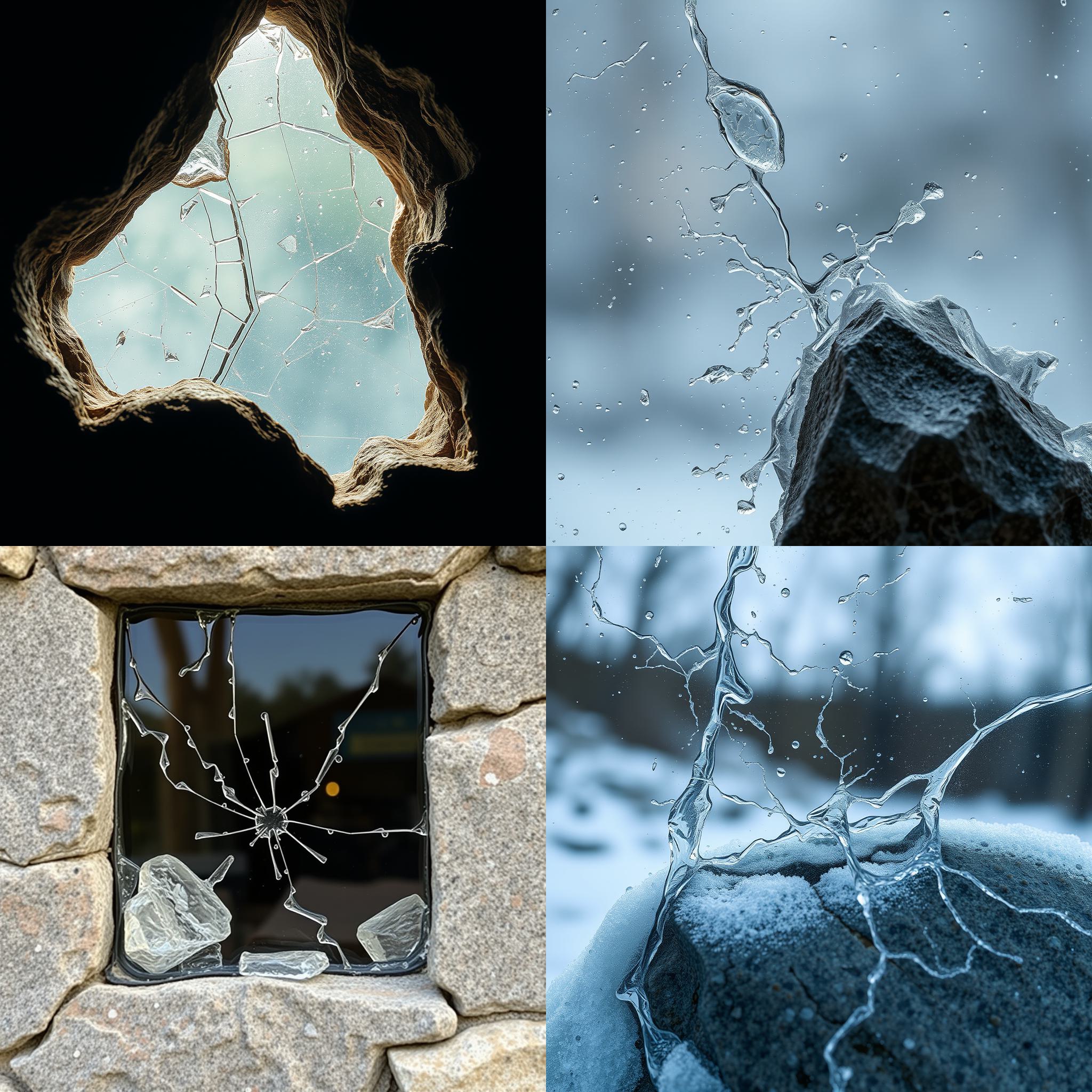 A glass window hit by a rock