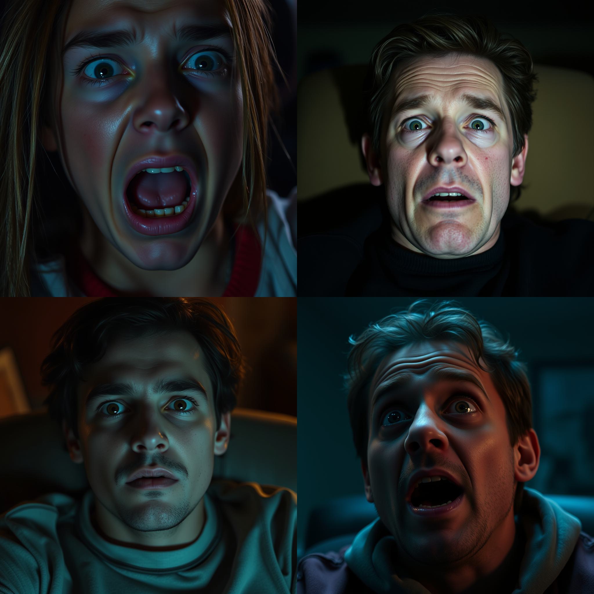 A person's face when watching a horror movie