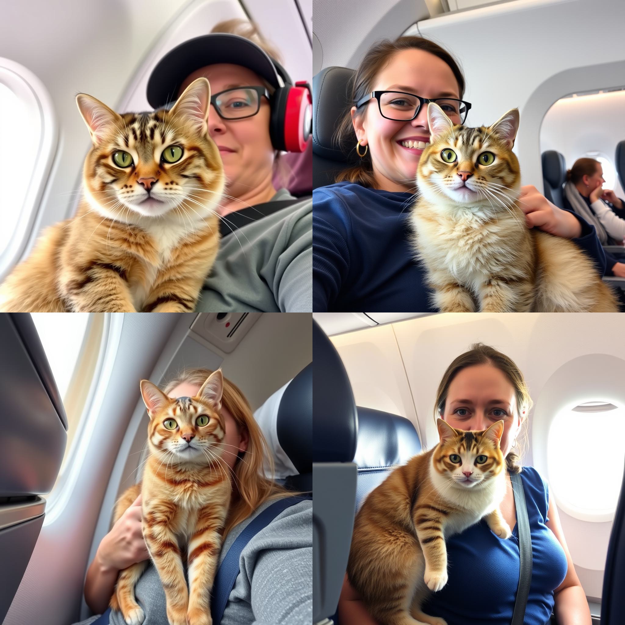 A passenger with her cat on the plane