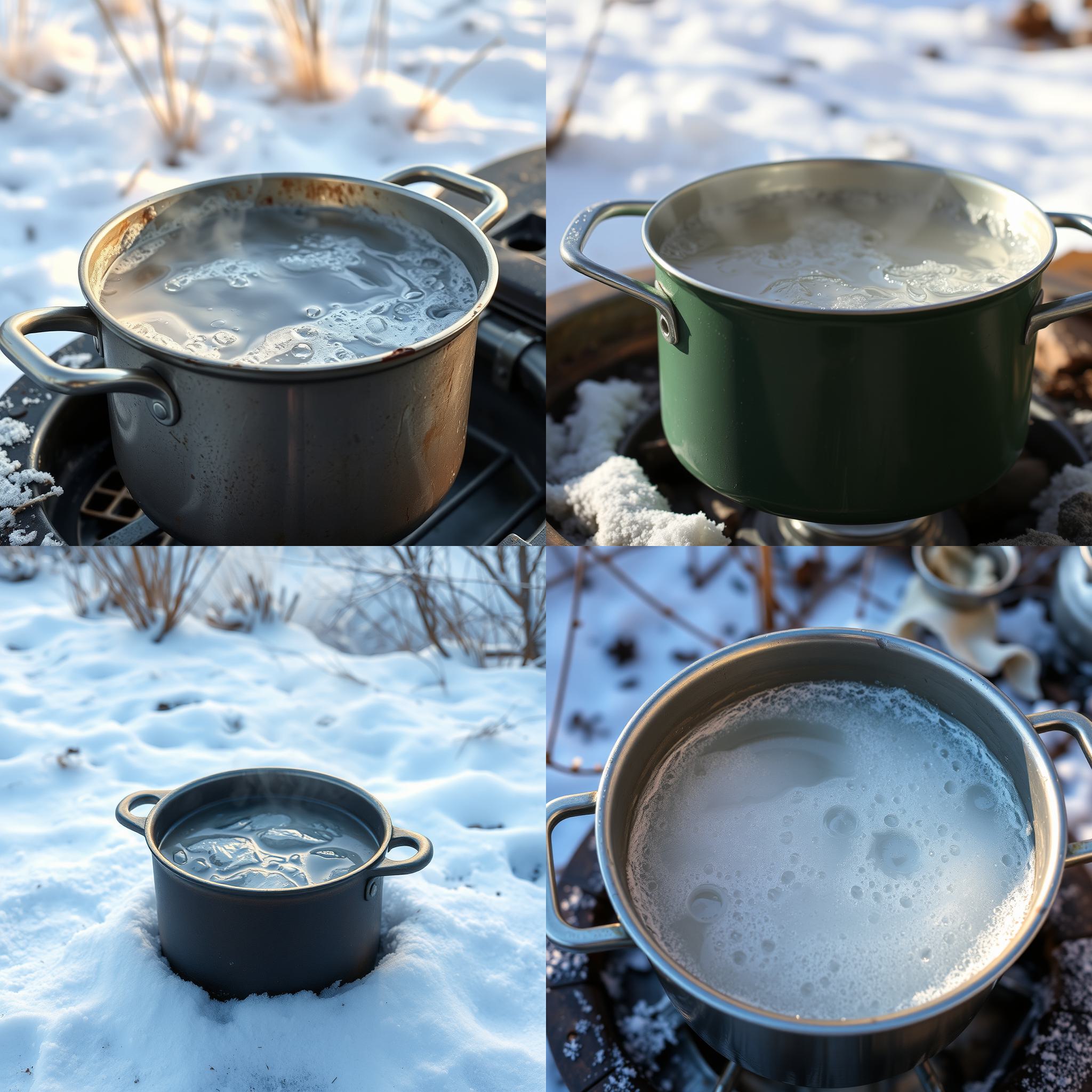 A pot of boiling water on a cold day