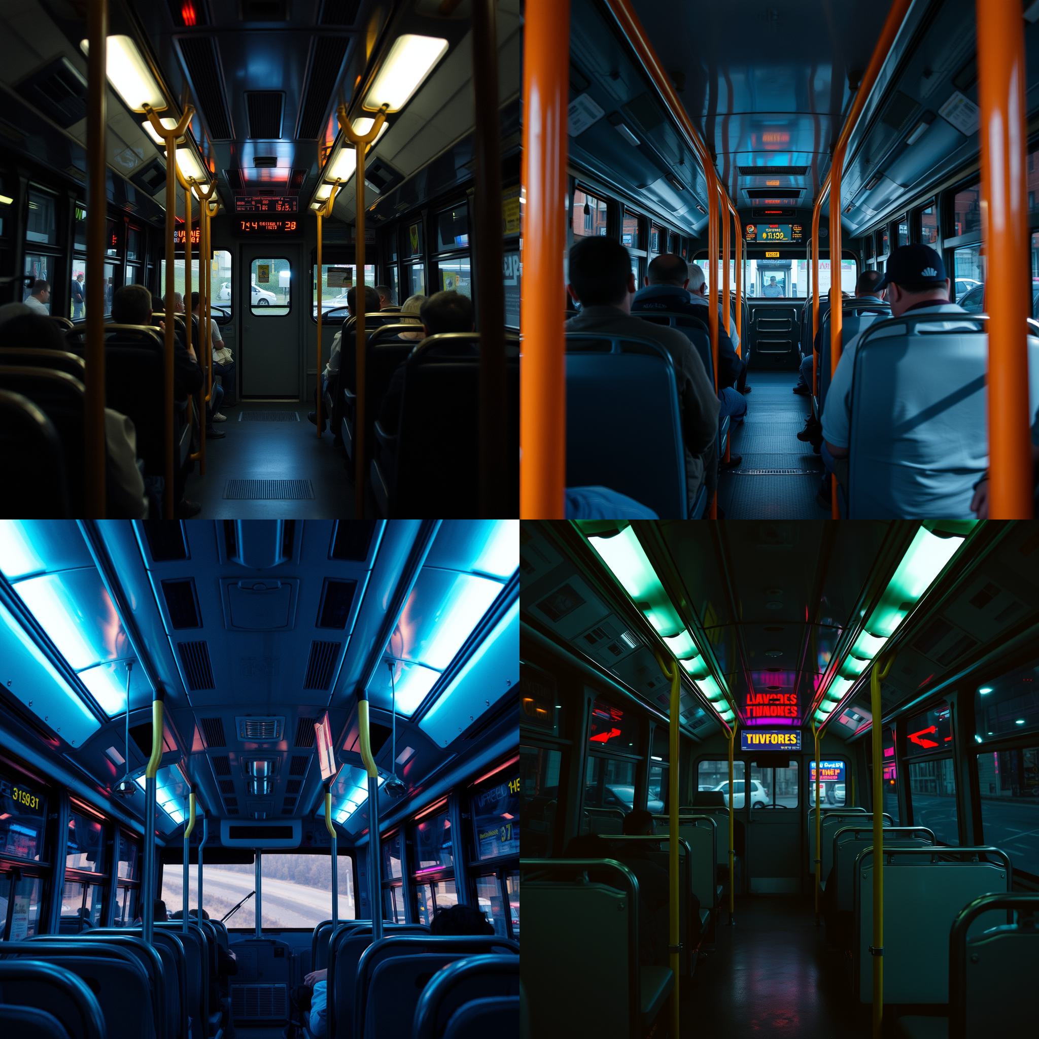 The inside of a bus at 1am