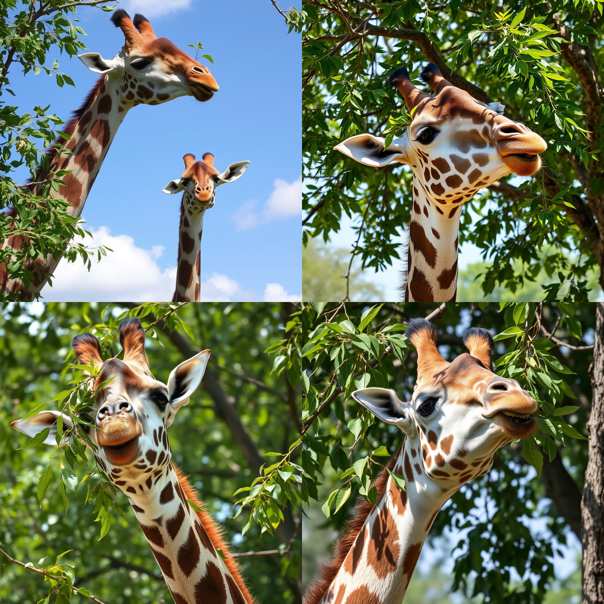 A giraffe eating tree leaves