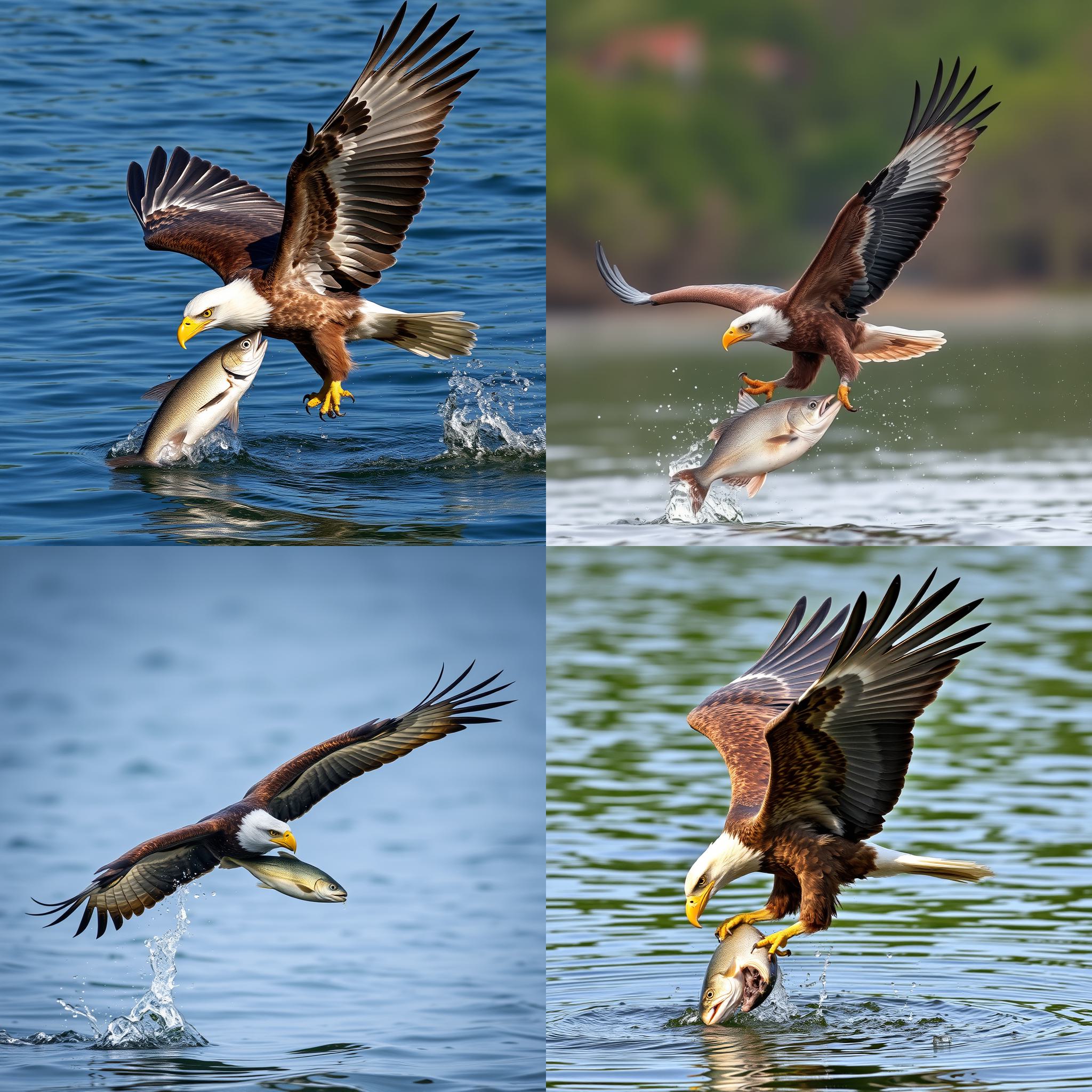 An eagle catching a fish