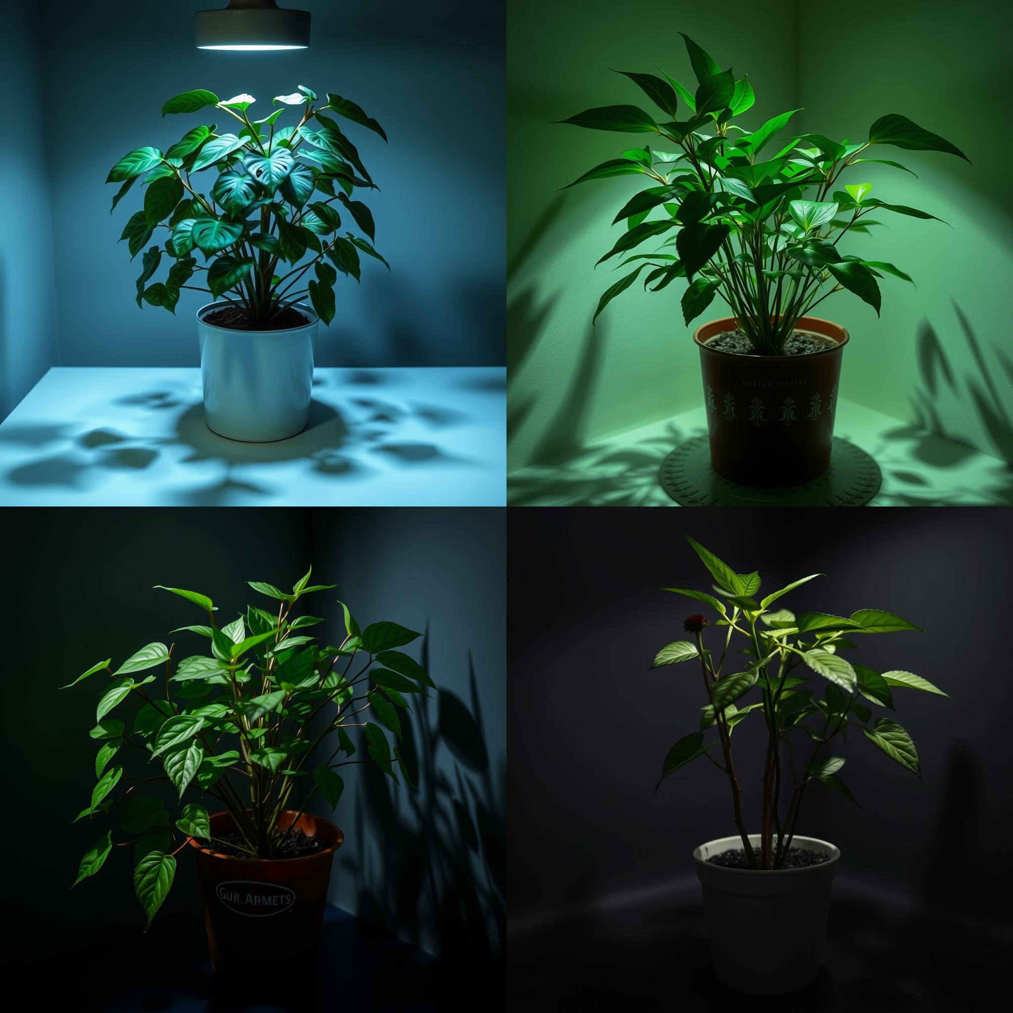 A potted plant kept in a dark room for a week