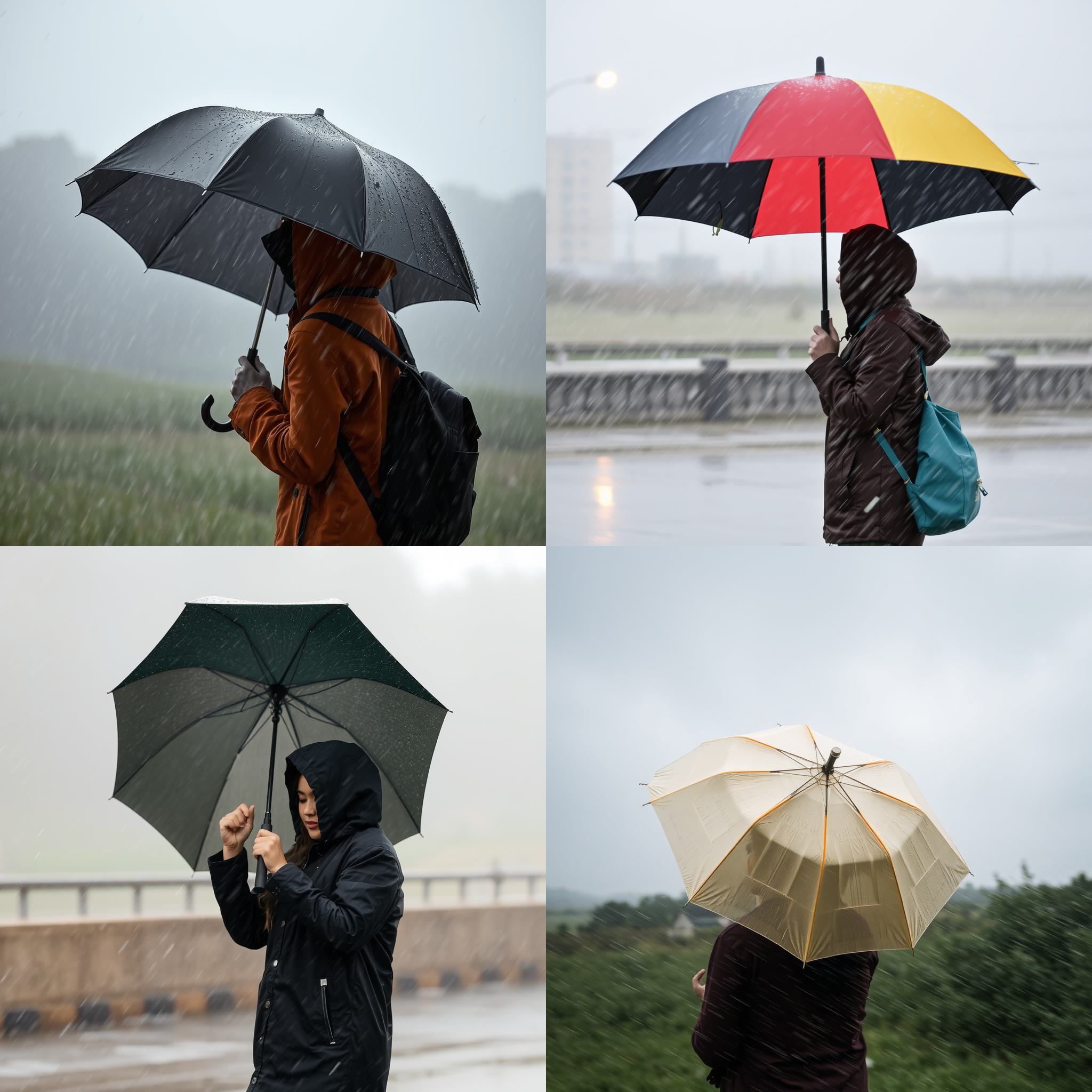 A person holding an umbrella in a windstorm