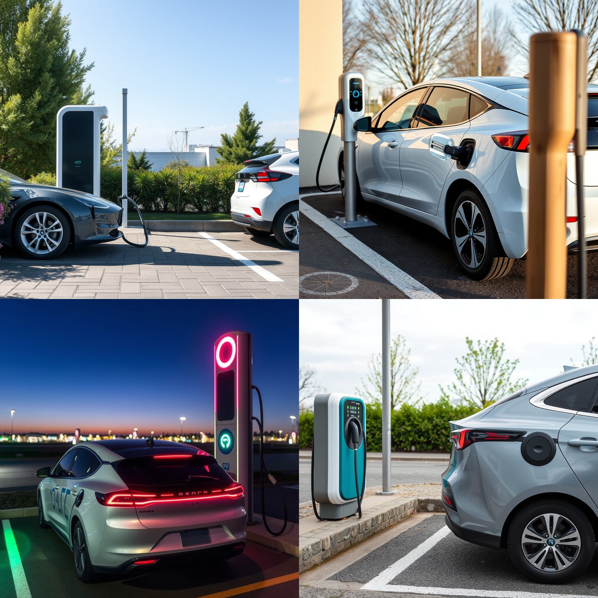 An electric car parked at a charging station but not charging yet