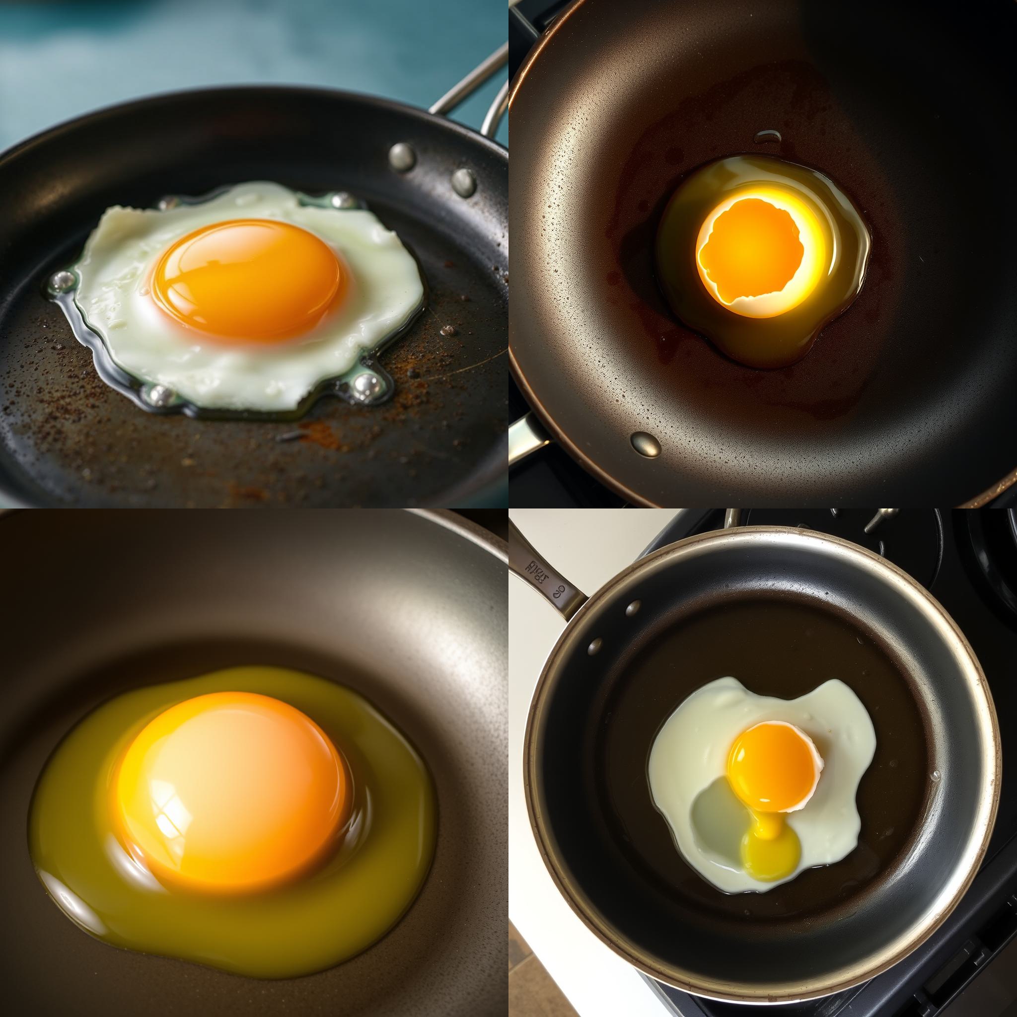 A cracked egg in a hot pan