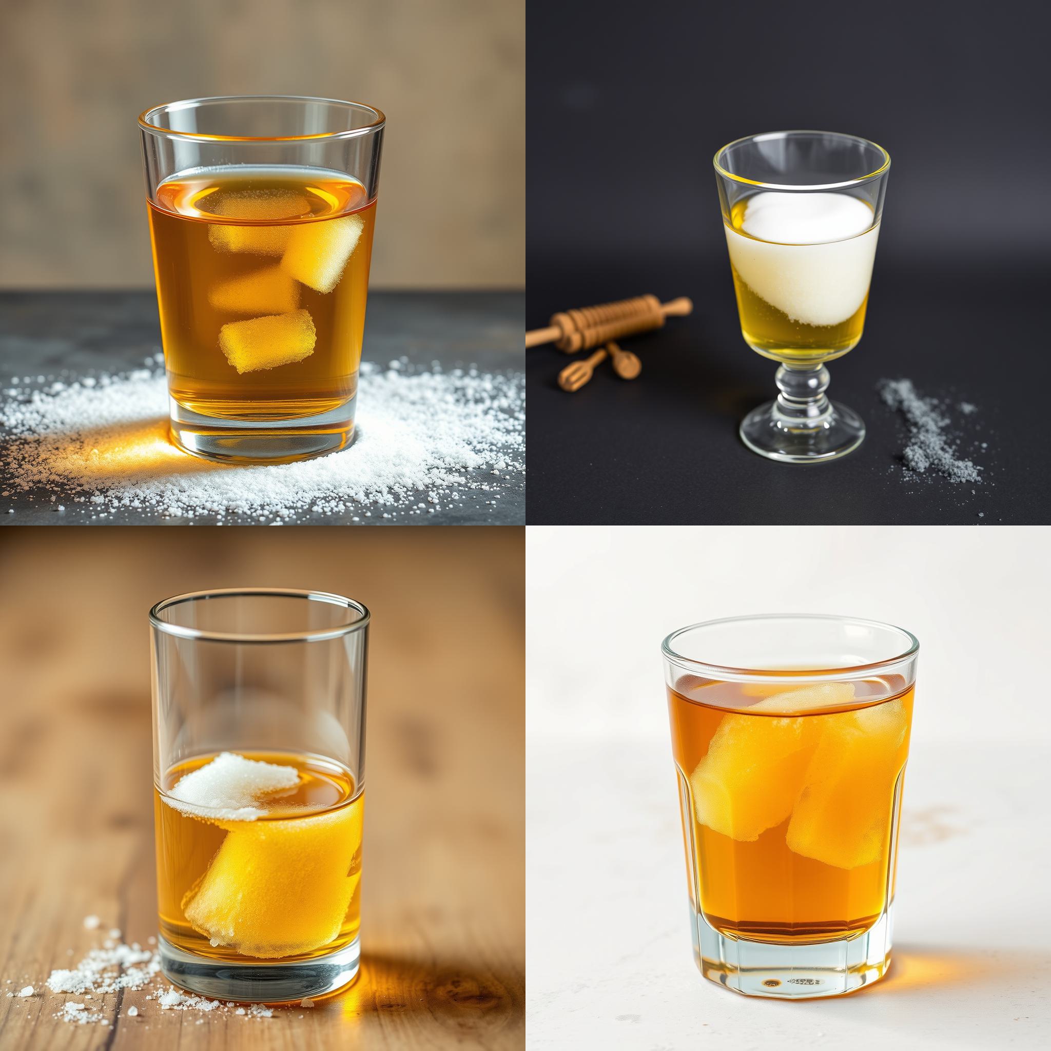 A glass of oil mixed with sugar