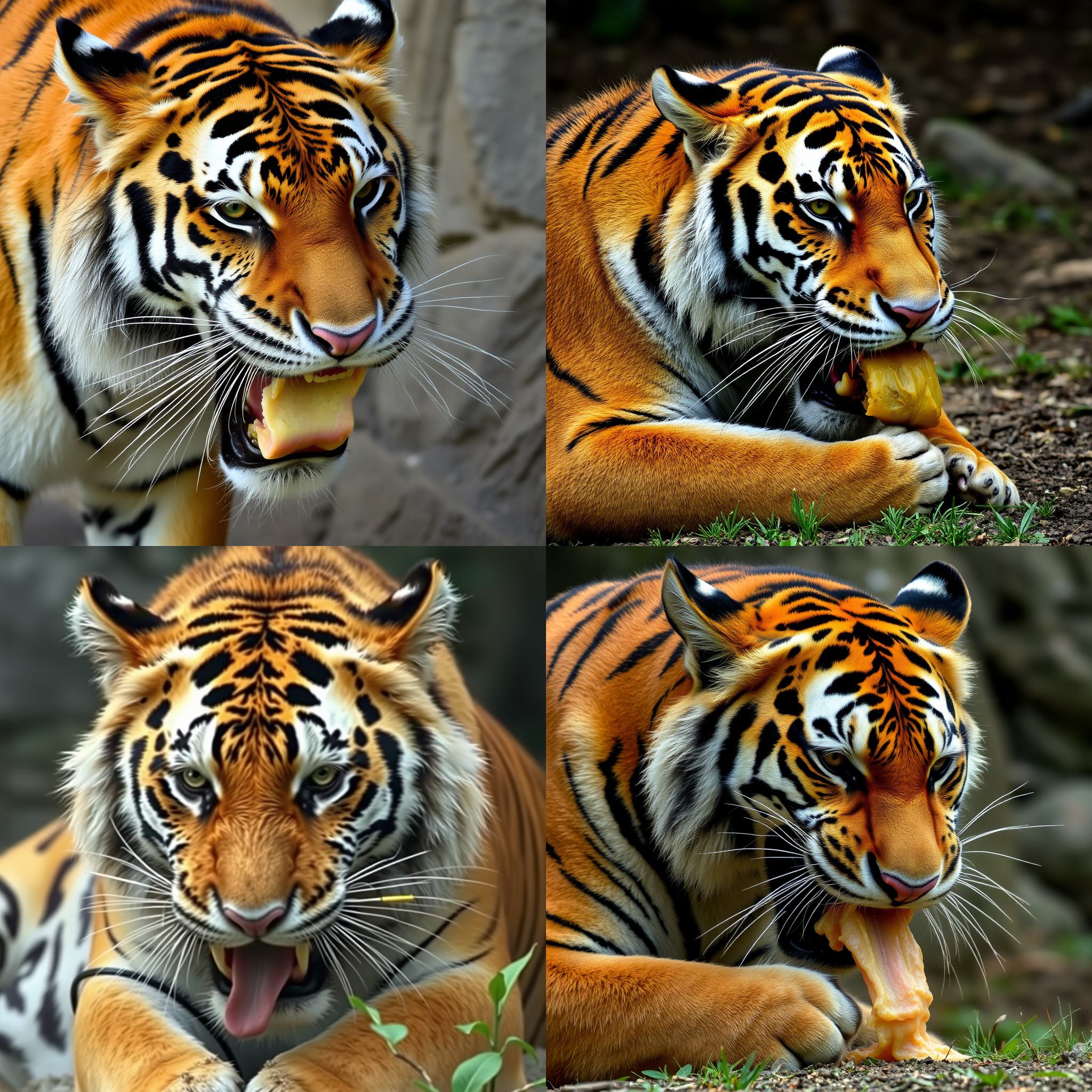 A tiger eating