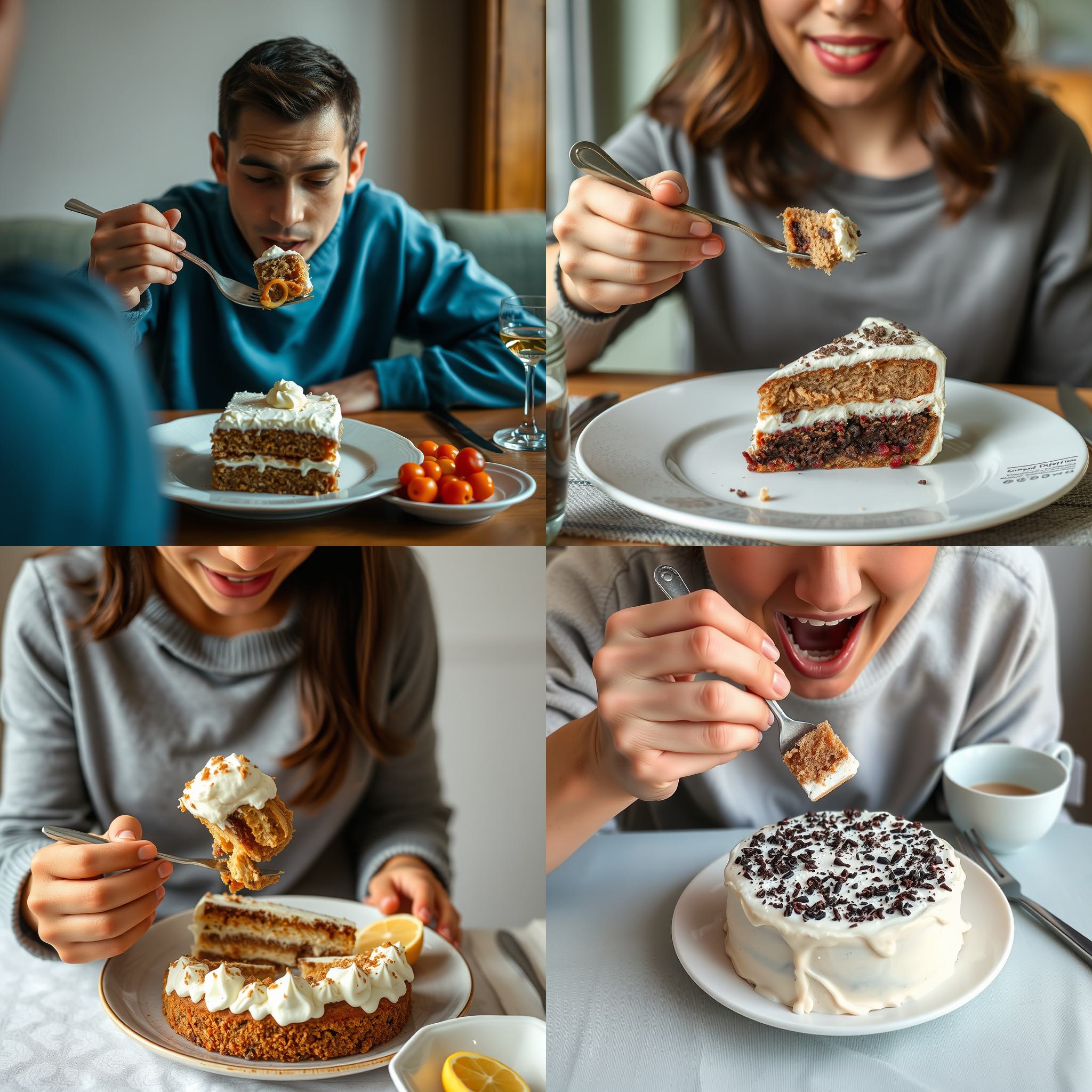 A person eating a cake for a regular dinner