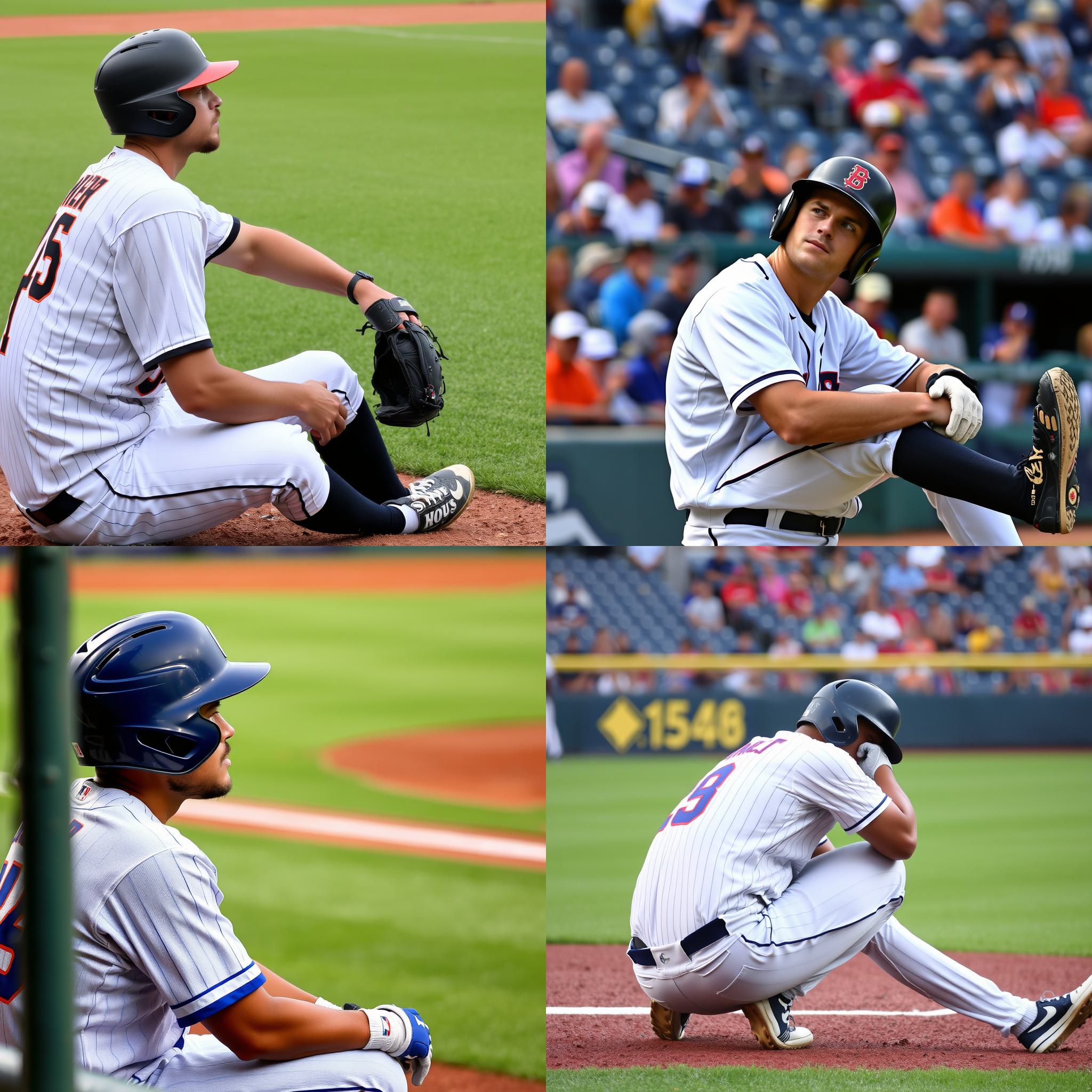 A baseball player taking a rest during the game